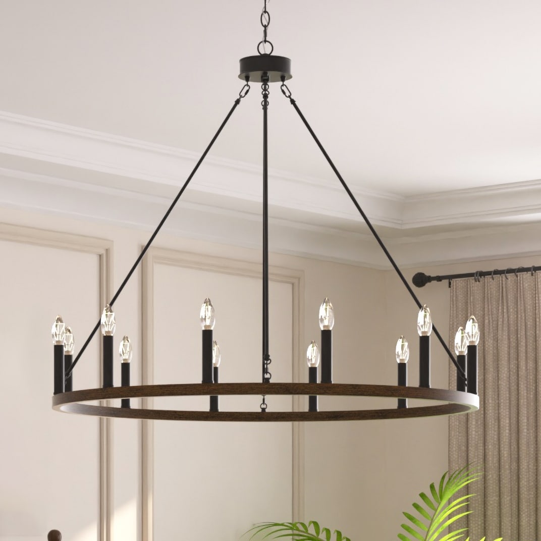 Acroma 12-light Farmhouse 40In Wagon Wheel Chandelier with UL - 40'' D x 138'' H