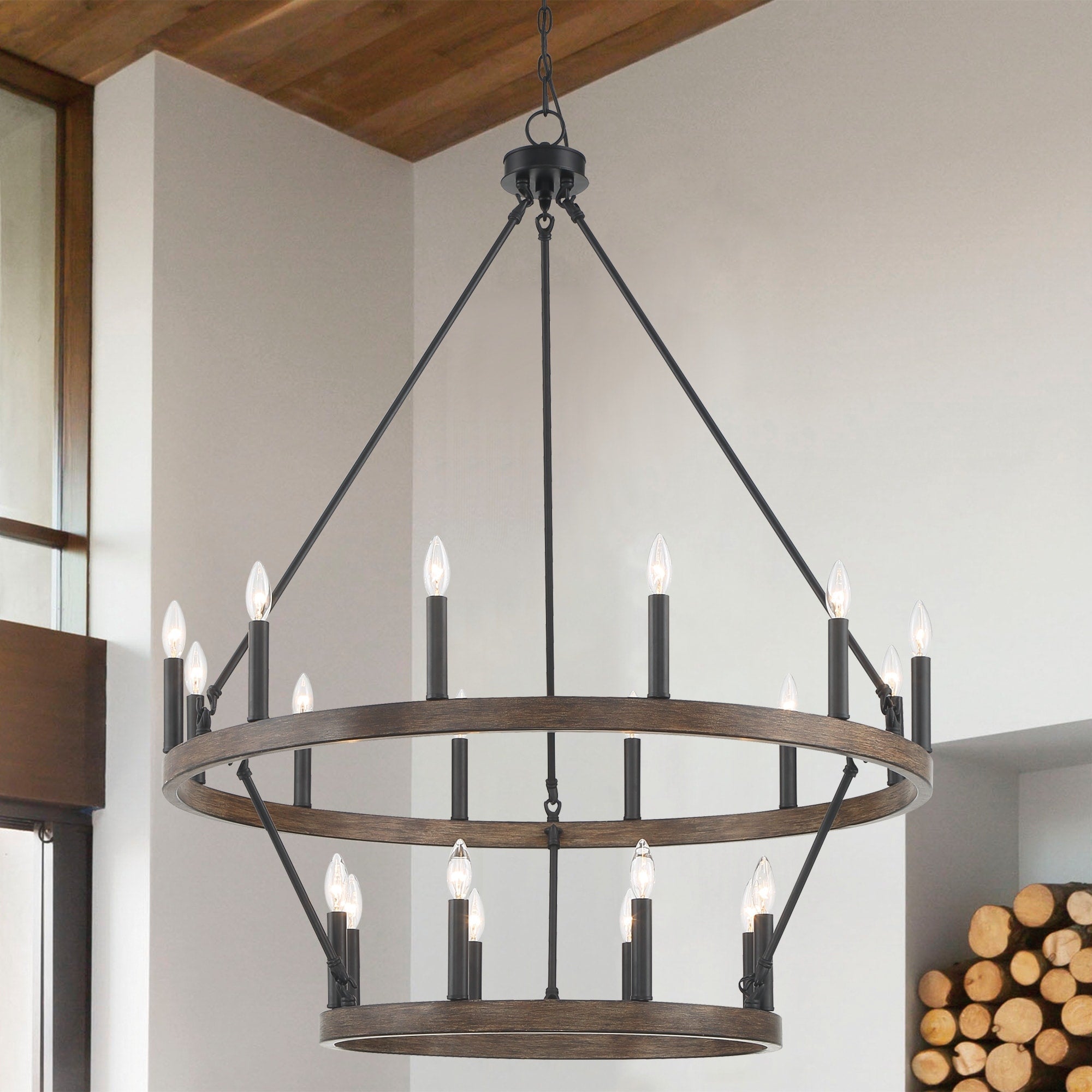 Acroma 20-light Modern Farmhouse 40In Round Wagon Wheel Chandelier with UL