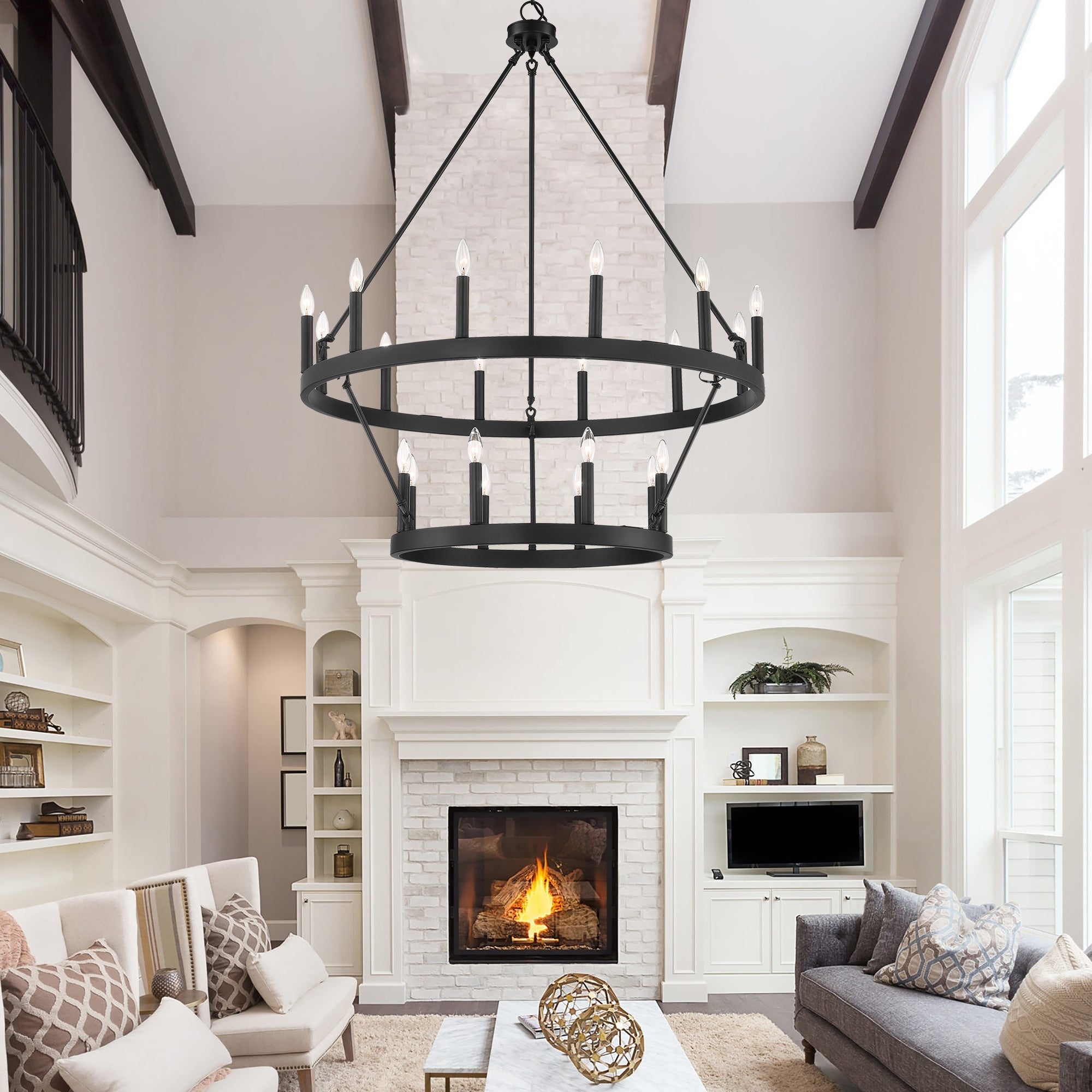 Acroma 20-light Modern Farmhouse 40In Round Wagon Wheel Chandelier with UL