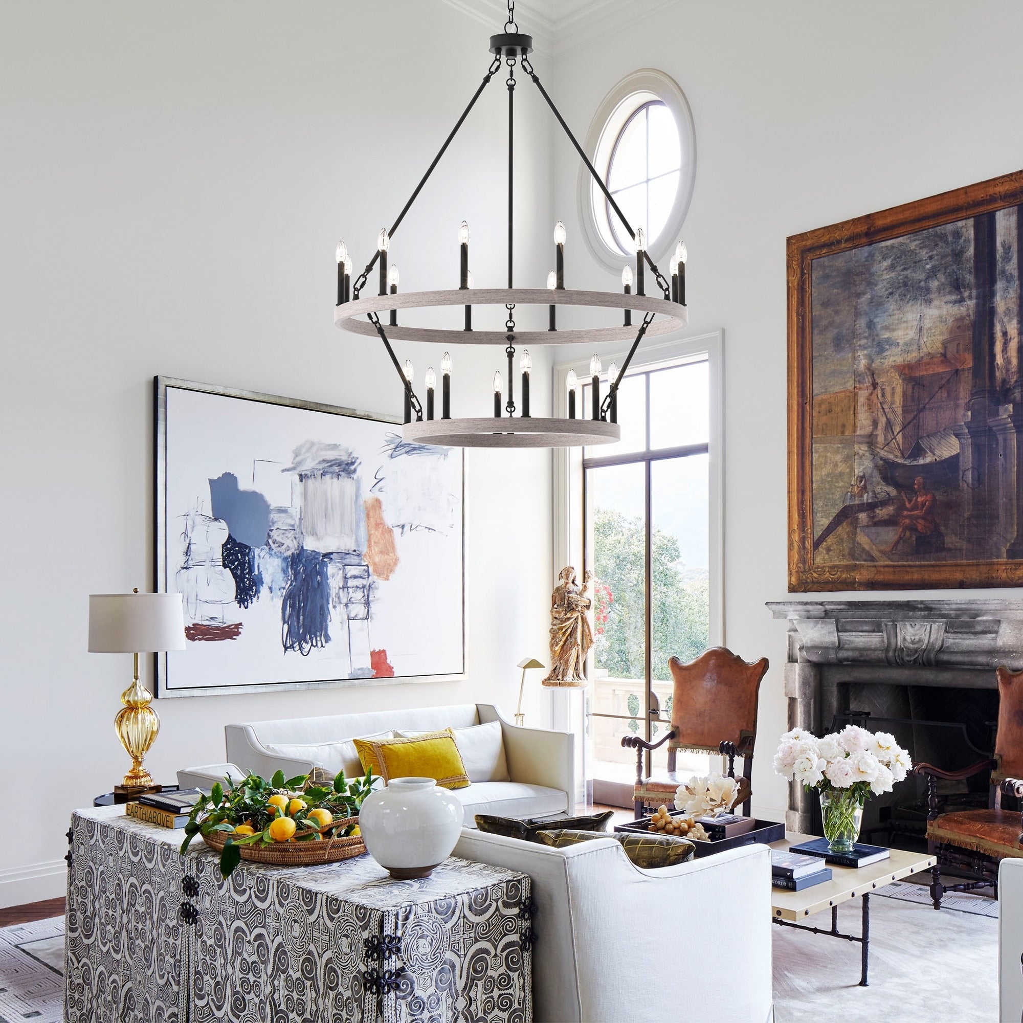 Acroma 20-light Modern Farmhouse 40In Round Wagon Wheel Chandelier with UL