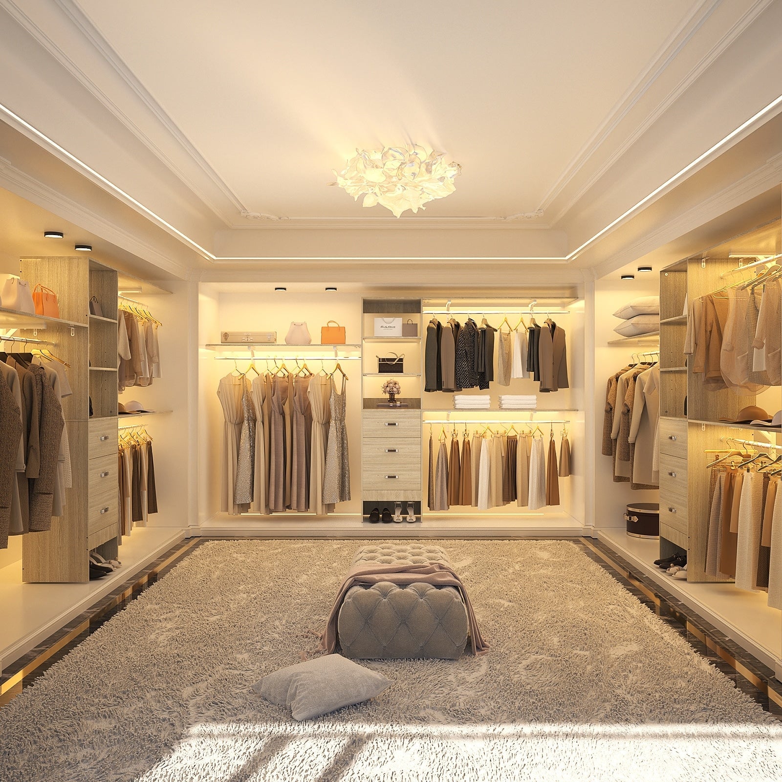 Rackcog 120'' Adjustable Closet Organizer with Drawers, Closet System with DIY Shelves for Reach-in and Walk-in Closet