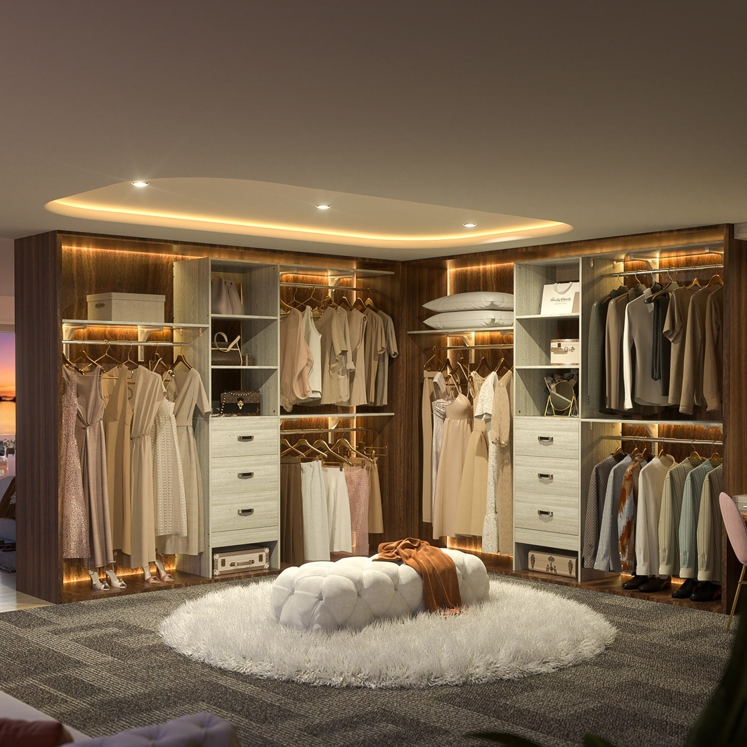 Rackcog 120'' Adjustable Closet Organizer with Drawers, Closet System with DIY Shelves for Reach-in and Walk-in Closet