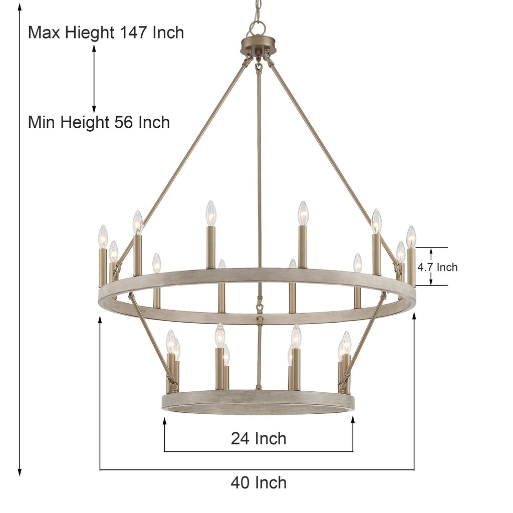 Acroma 20-light Modern Farmhouse 40In Round Wagon Wheel Chandelier with UL