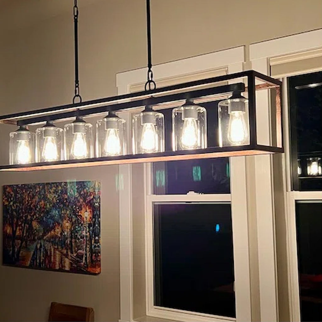 Allegray 52in Farmhouse 7-light Linear Chandelier Rectangle Kitchen Island Pendant