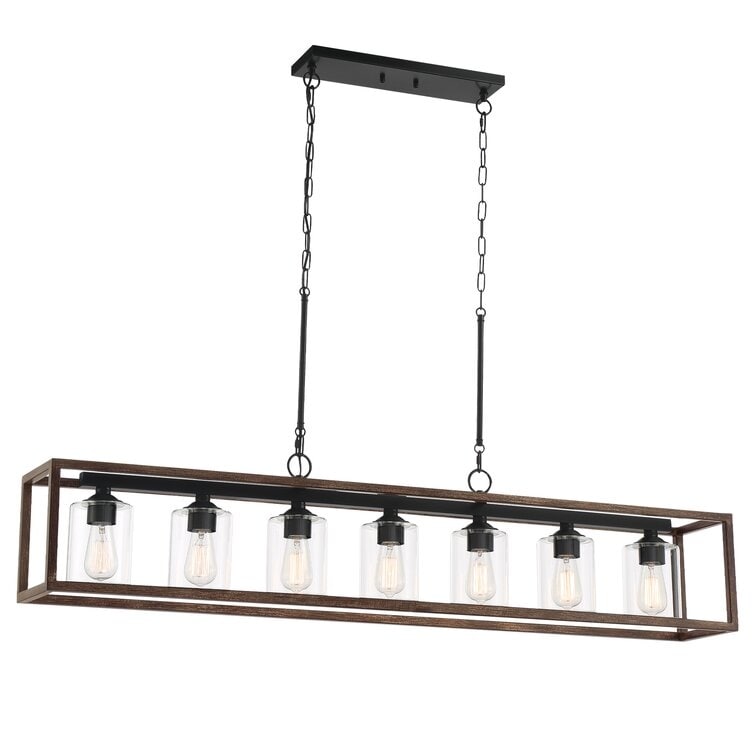 Allegray 52in Farmhouse 7-light Linear Chandelier Rectangle Kitchen Island Pendant