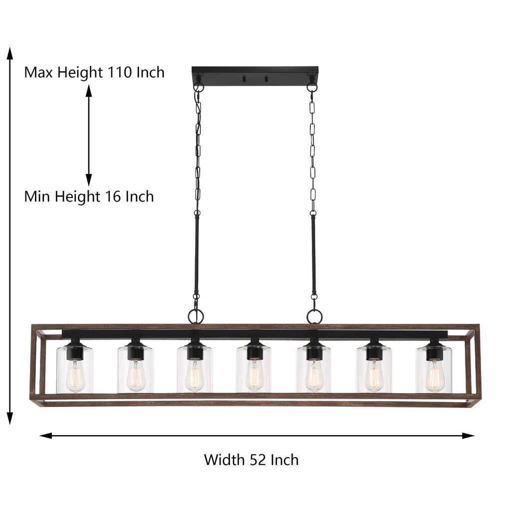 Allegray 52in Farmhouse 7-light Linear Chandelier Rectangle Kitchen Island Pendant