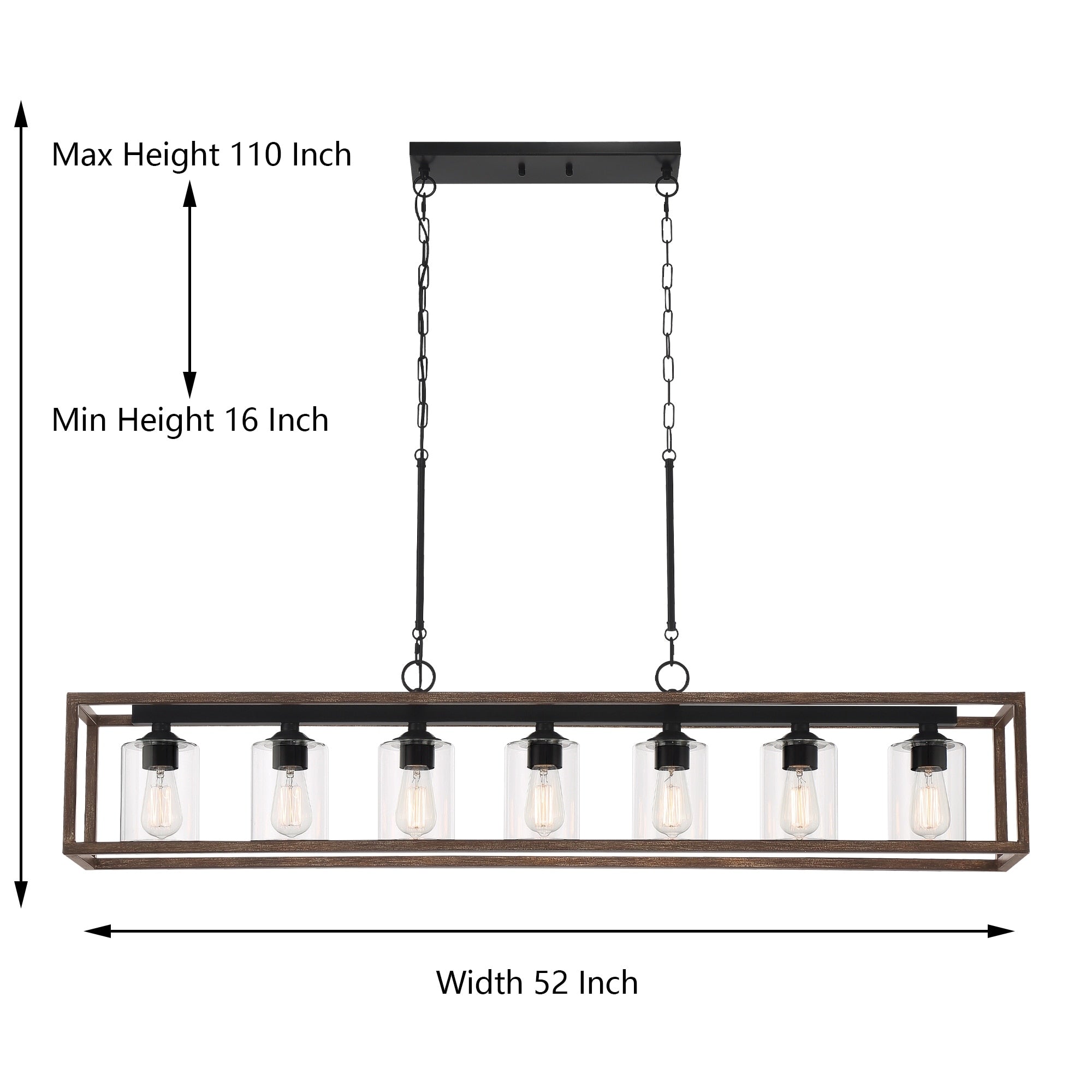 Allegray 52in Farmhouse 7-light Linear Chandelier Rectangle Kitchen Island Pendant