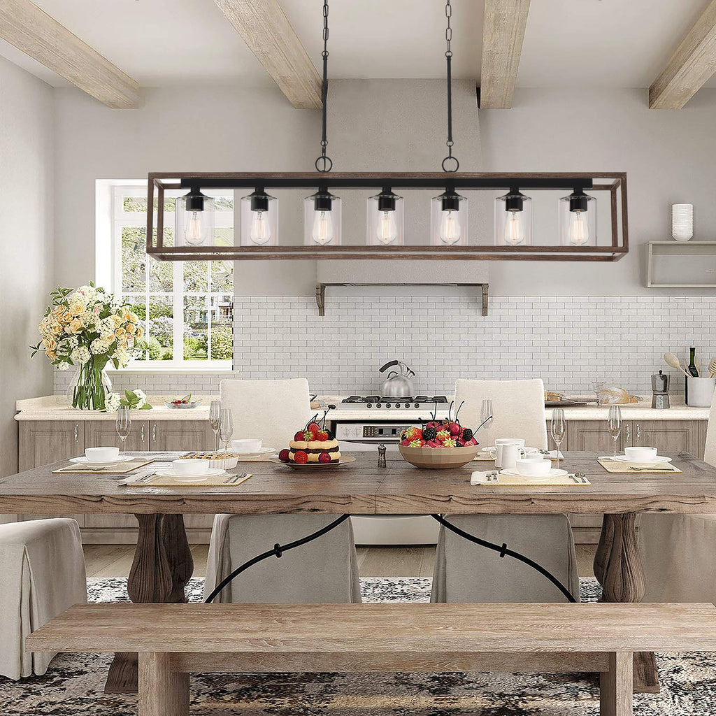 Allegray 52in Farmhouse 7-light Linear Chandelier Rectangle Kitchen Island Pendant
