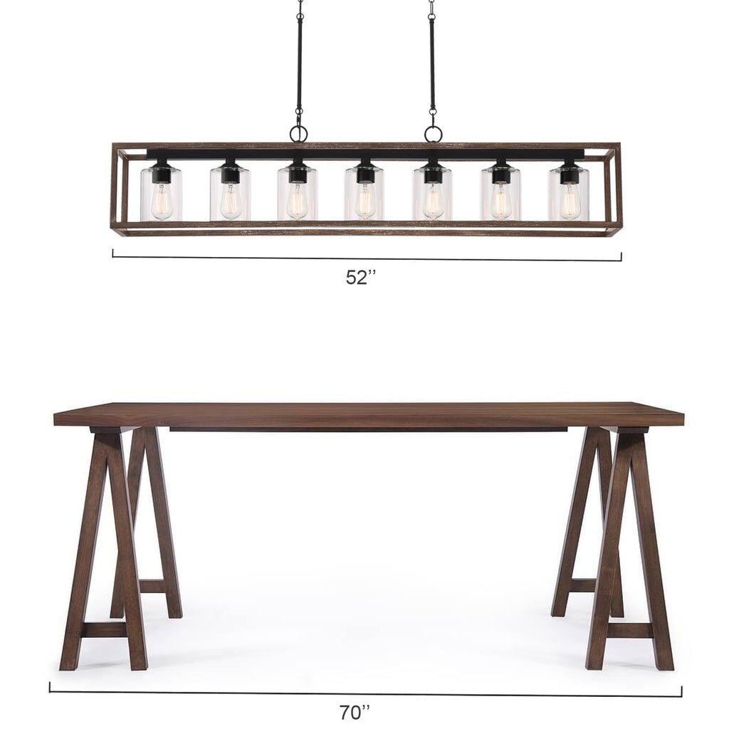 Allegray 52in Farmhouse 7-light Linear Chandelier Rectangle Kitchen Island Pendant