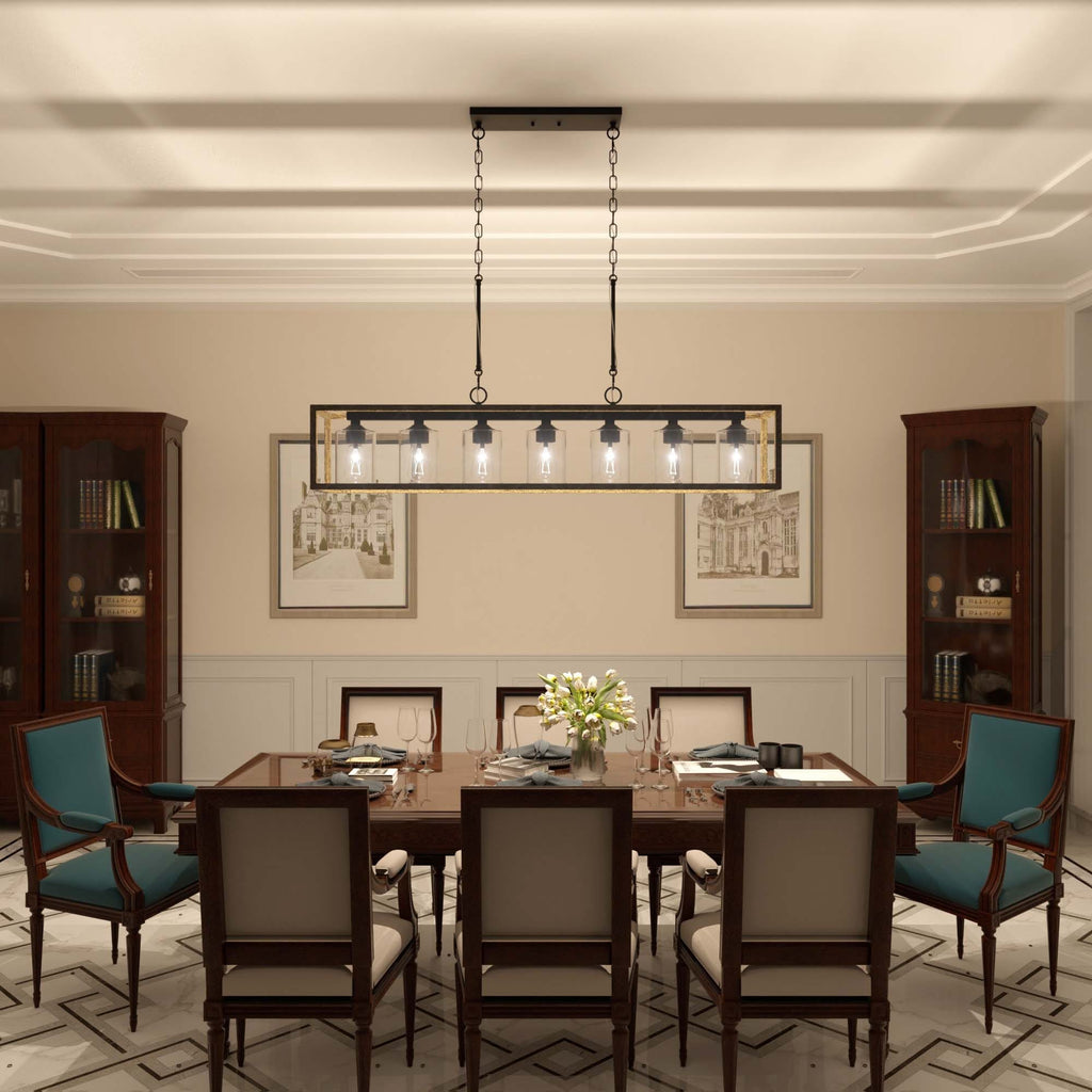 Allegray 52in Farmhouse 7-light Linear Chandelier Rectangle Kitchen Island Pendant