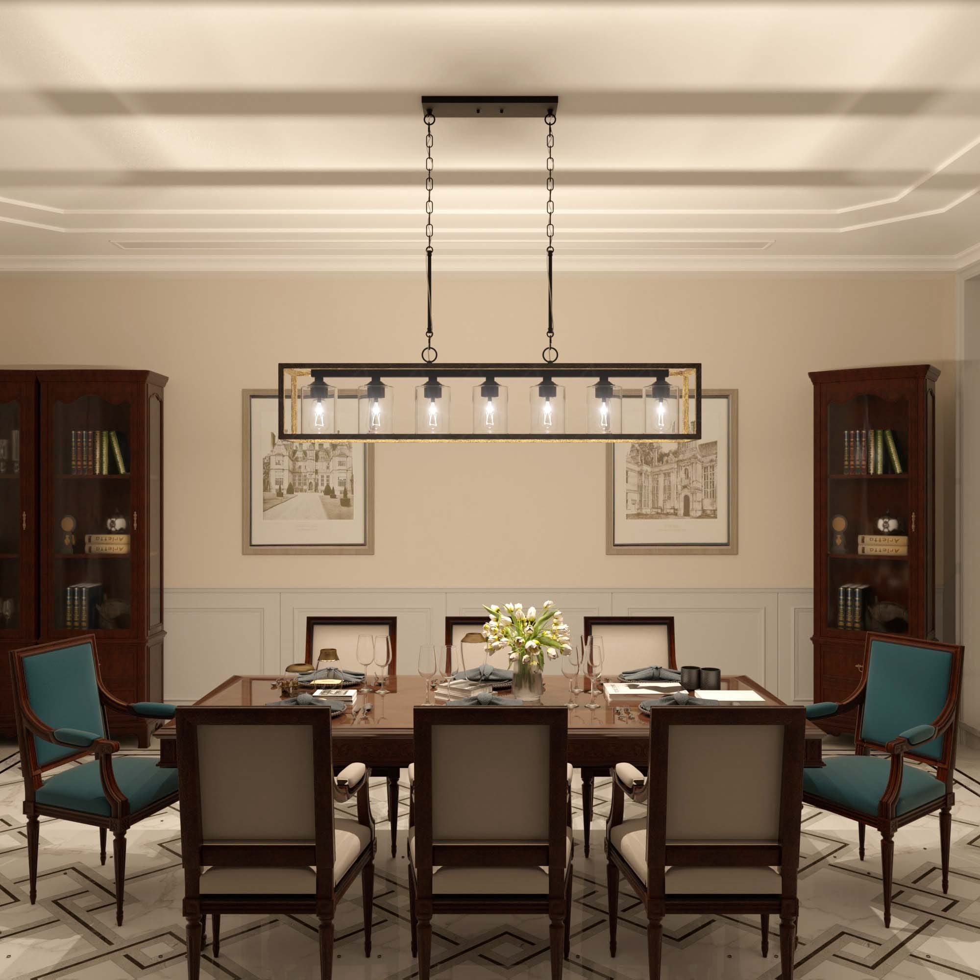 Allegray 52in Farmhouse 7-light Linear Chandelier Rectangle Kitchen Island Pendant