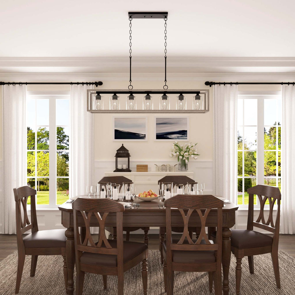 Allegray 52in Farmhouse 7-light Linear Chandelier Rectangle Kitchen Island Pendant