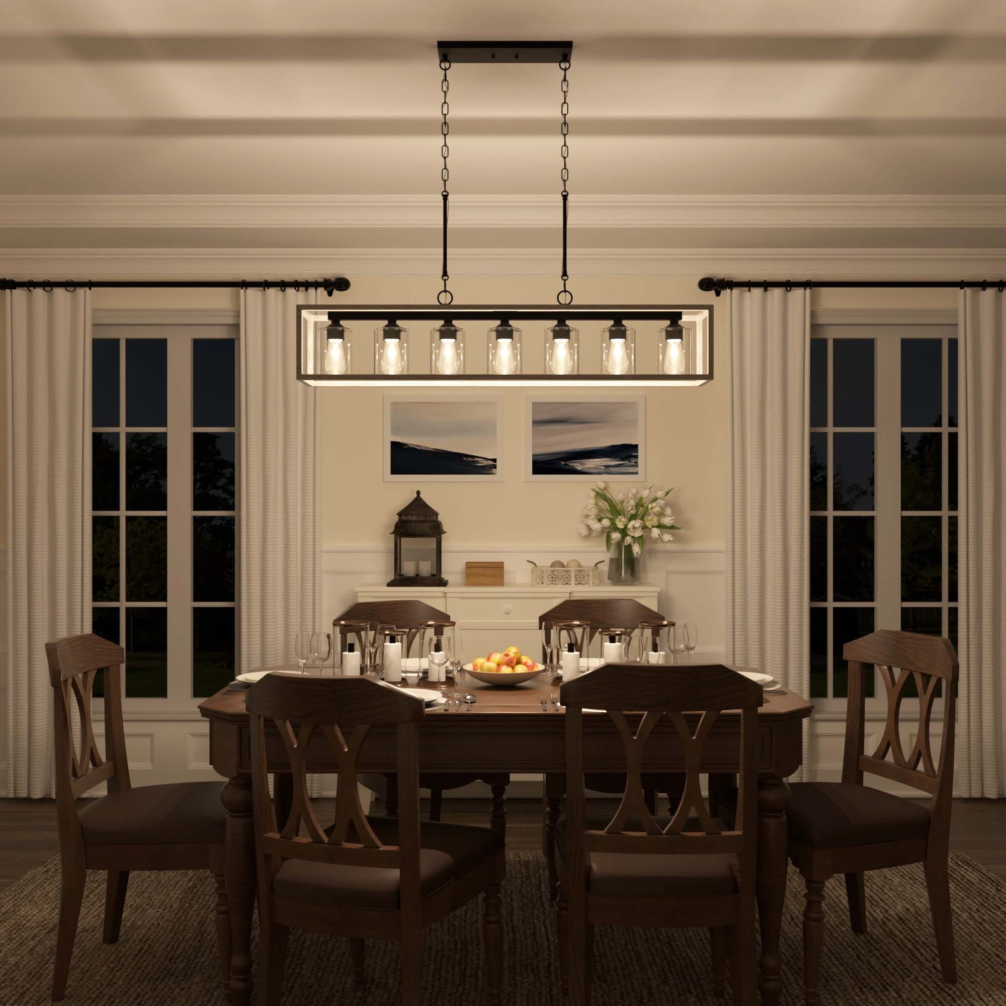 Allegray 52in Farmhouse 7-light Linear Chandelier Rectangle Kitchen Island Pendant