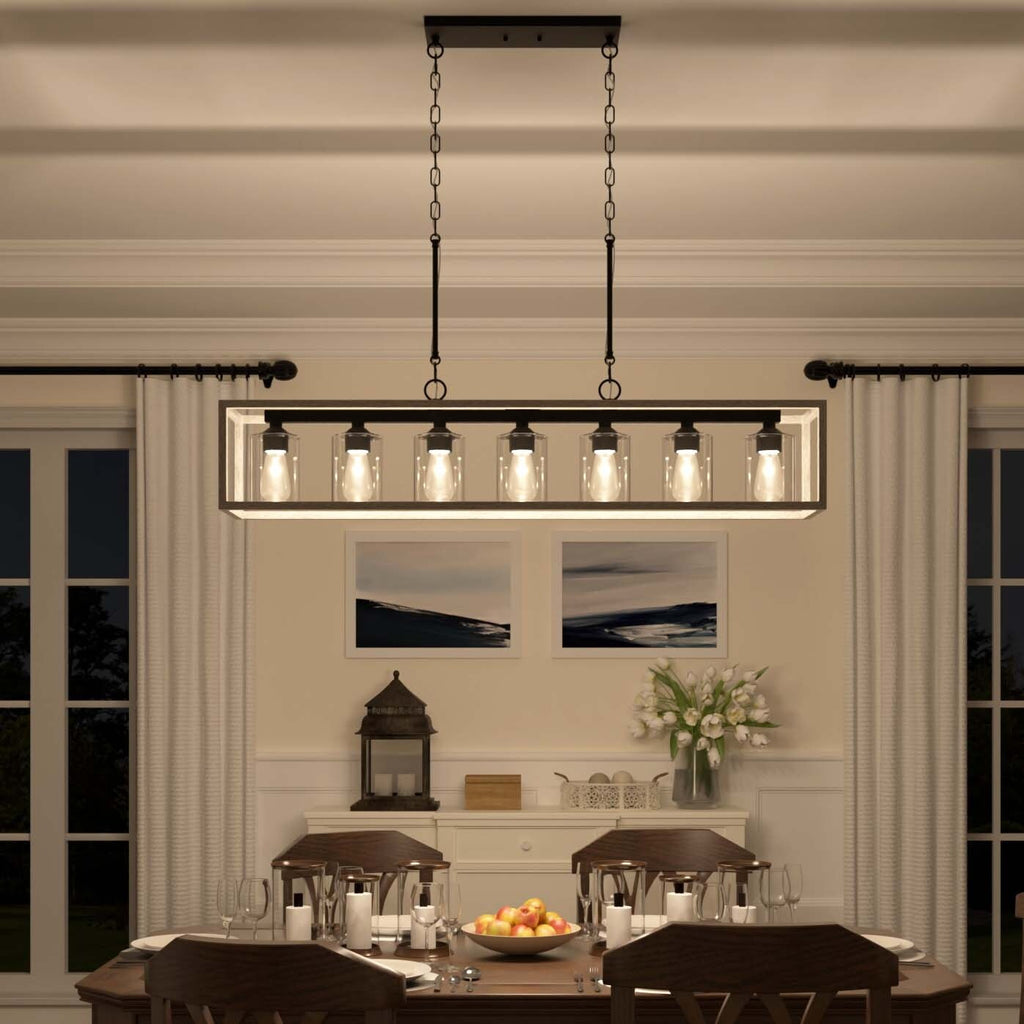 Allegray 52in Farmhouse 7-light Linear Chandelier Rectangle Kitchen Island Pendant