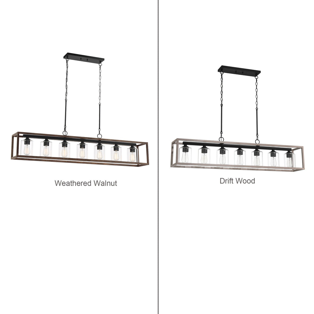 Allegray 52in Farmhouse 7-light Linear Chandelier Rectangle Kitchen Island Pendant
