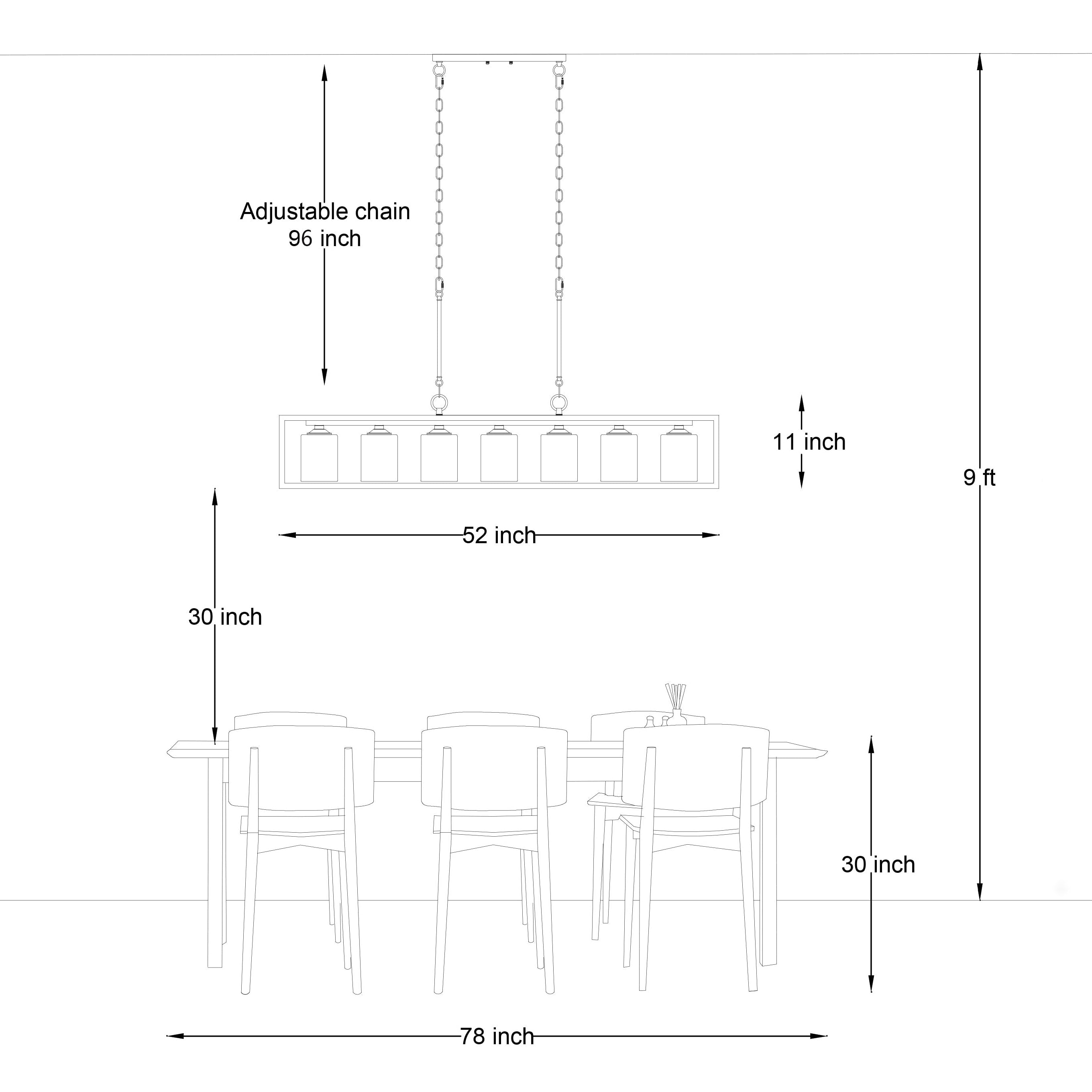 Allegray 52in Farmhouse 7-light Linear Chandelier Rectangle Kitchen Island Pendant