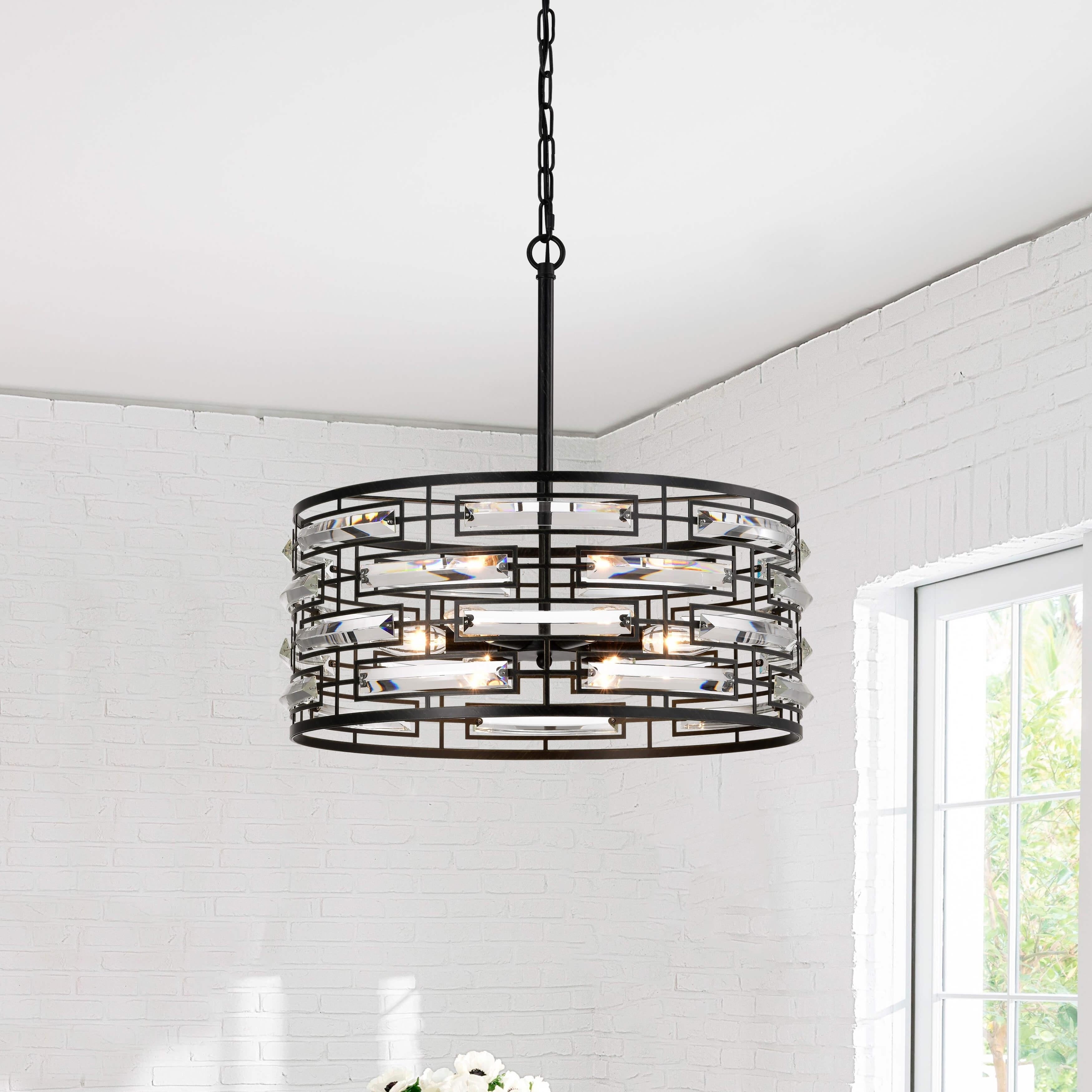 Anita Drum Shade Chandelier with Clear Glass Prism