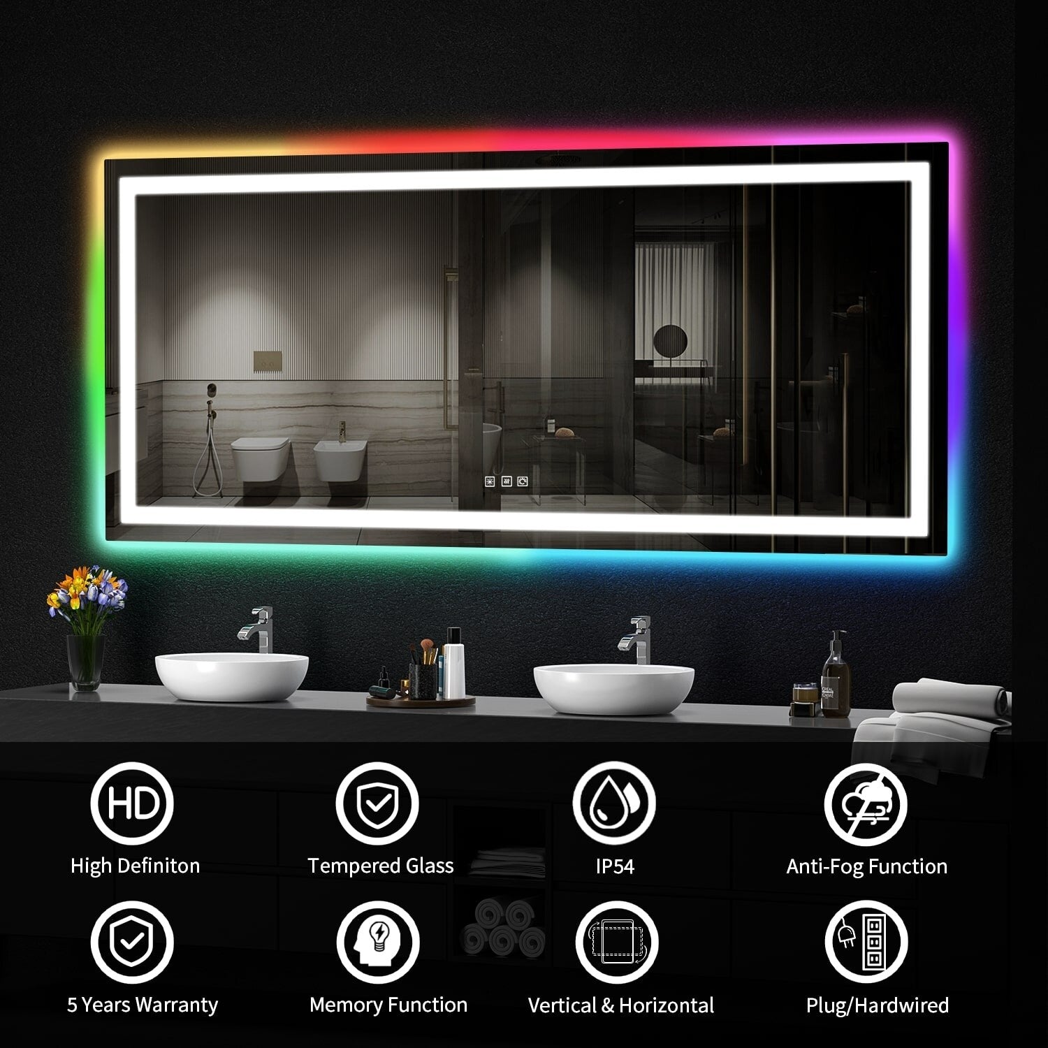 Anti-Fog RGB Backlit & LED Frontlit Bathroom Mirror