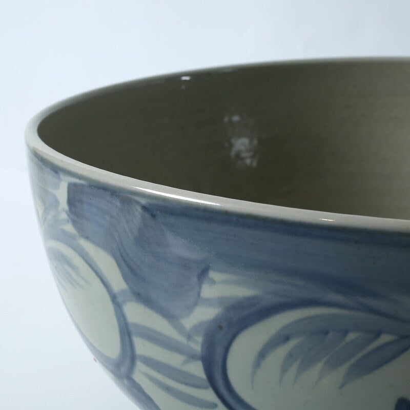 Approx. 16 Wide Blue and White Bowl with Flower Motif