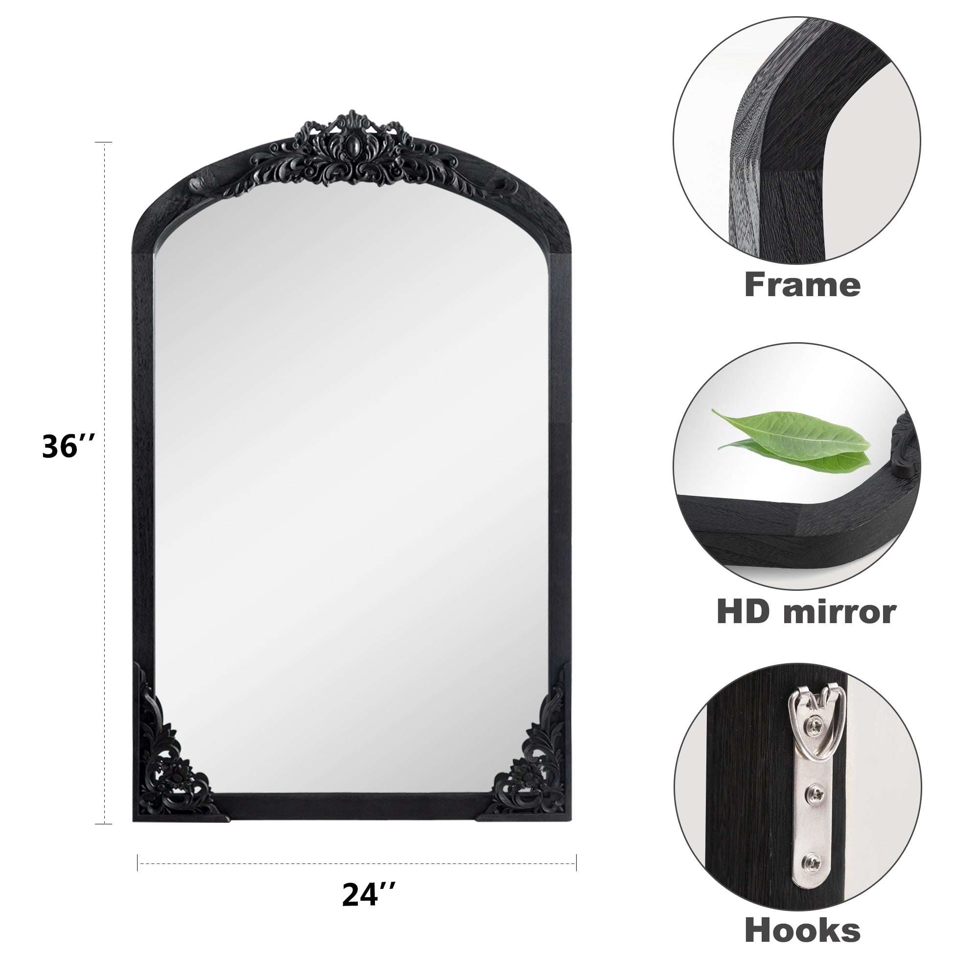 Arched Full-Length Solid Wood Carving Floor Mirror