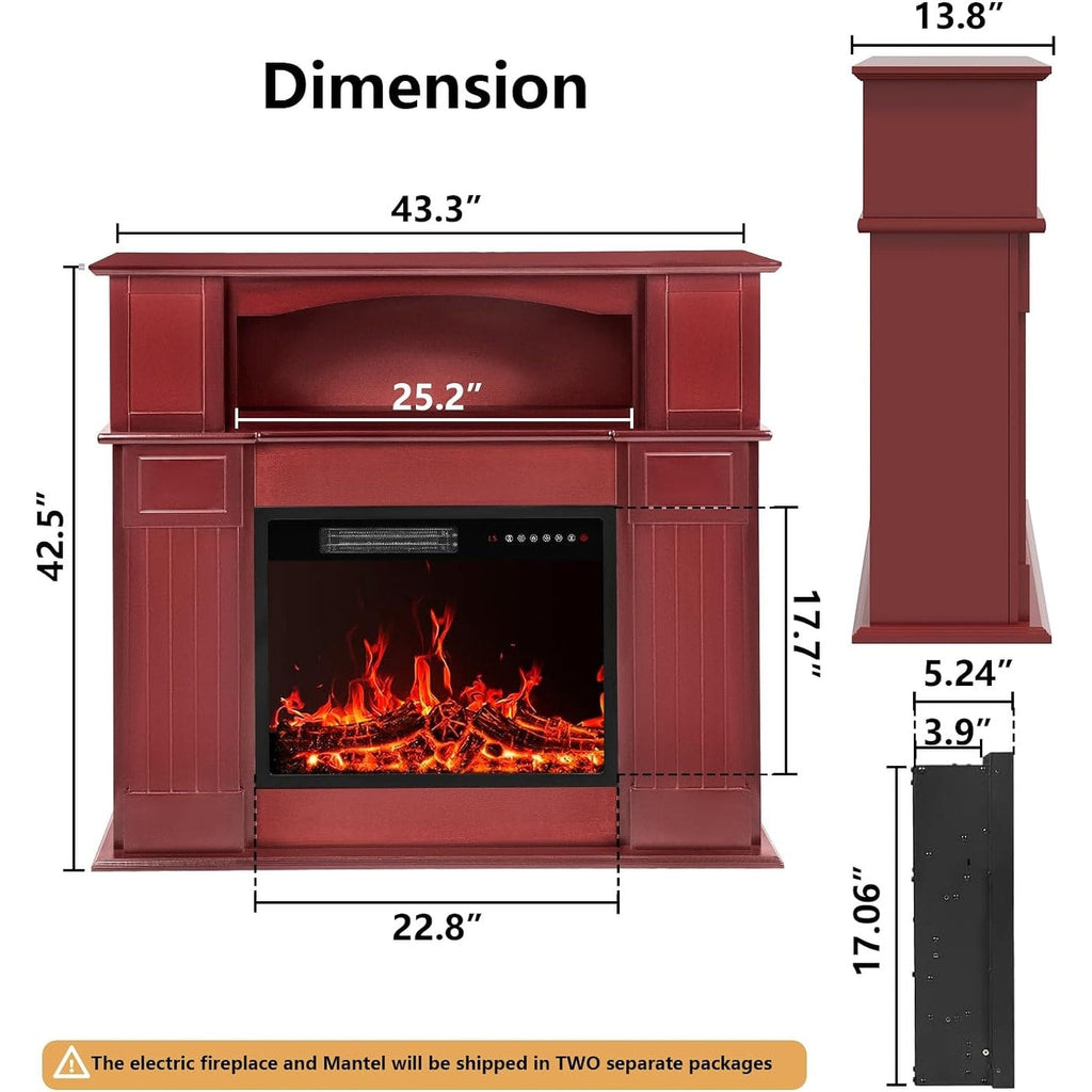 BOSSIN 43 Electric Fireplace with Mantel, 23 inch Electric Fireplace Insert,Freestanding TV Stand with Fireplace Wooden Firebox