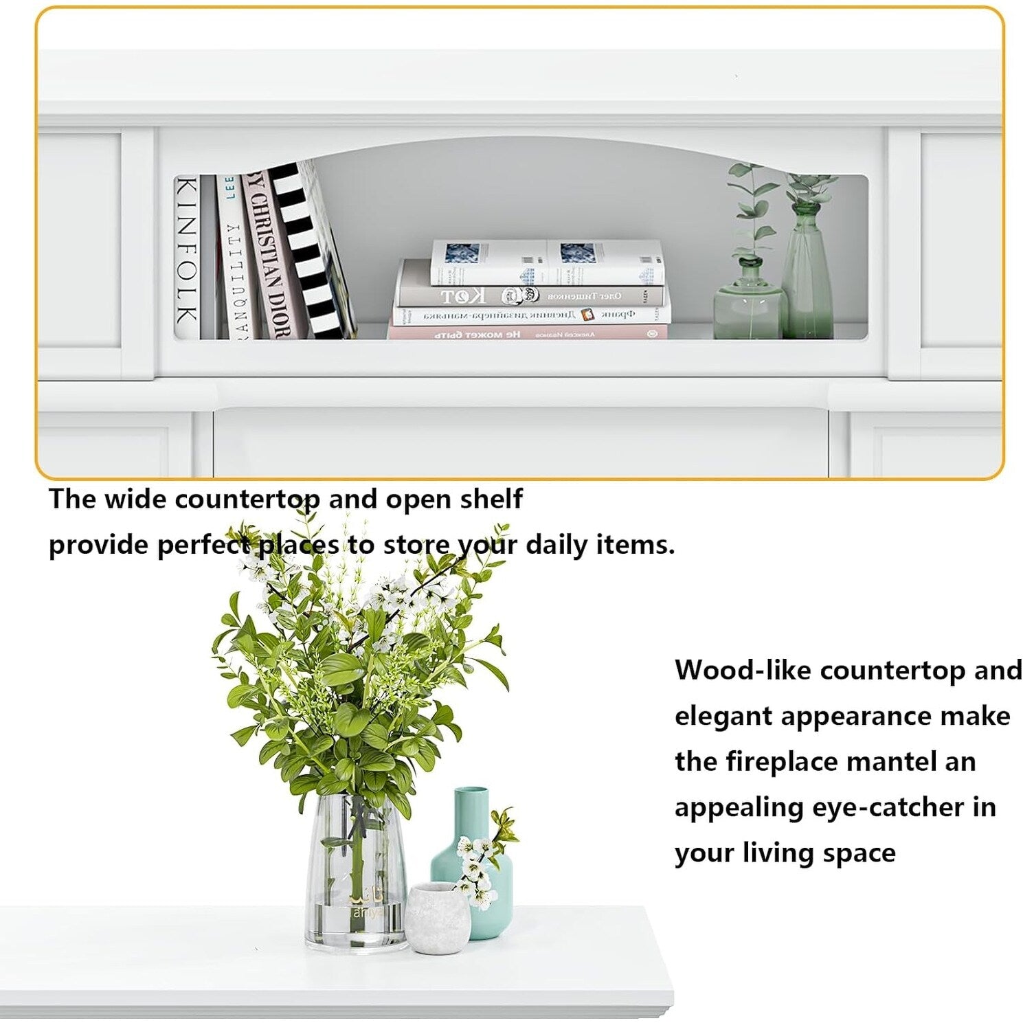 BOSSIN 43 Electric Fireplace with Mantel, 23 inch Electric Fireplace Insert,Freestanding TV Stand with Fireplace Wooden Firebox