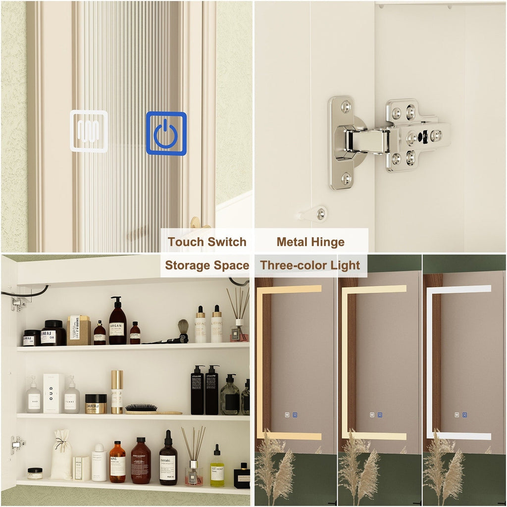 Bathroom Medicine Cabinet LED Mirror Anti-Fog 6000K Wall Cabinet White