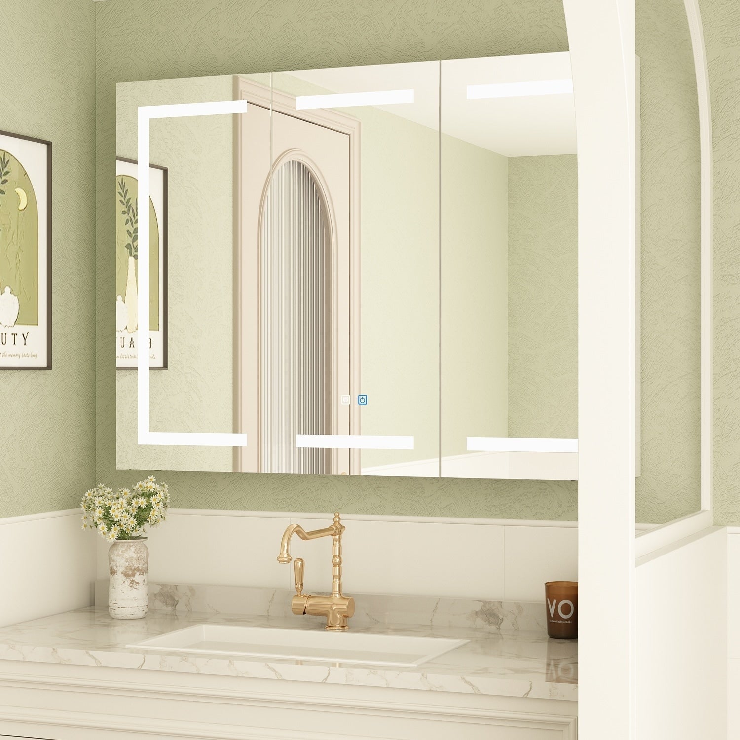 Bathroom Medicine Cabinet LED Mirror Anti-Fog 6000K Wall Cabinet White