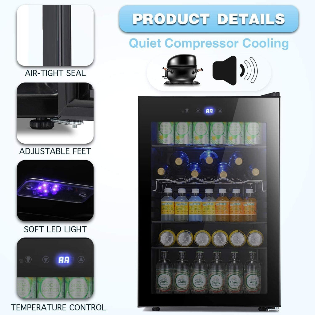 4.4cu.f Wine Cooler with LED Lights and Touch Buttons, Removable Shelves, Less Than 38dB