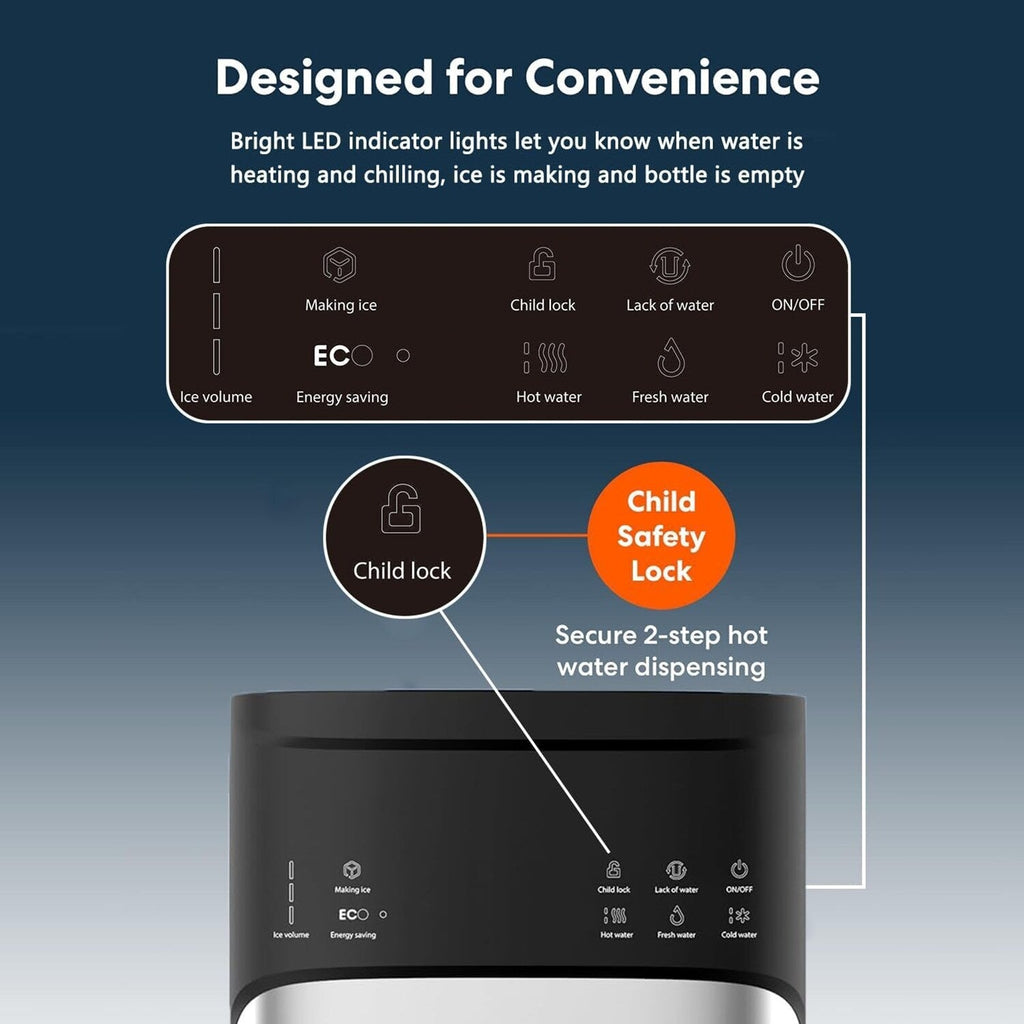 Black 3 in 1 Hot and Cold Water Dispensers with Ice Maker