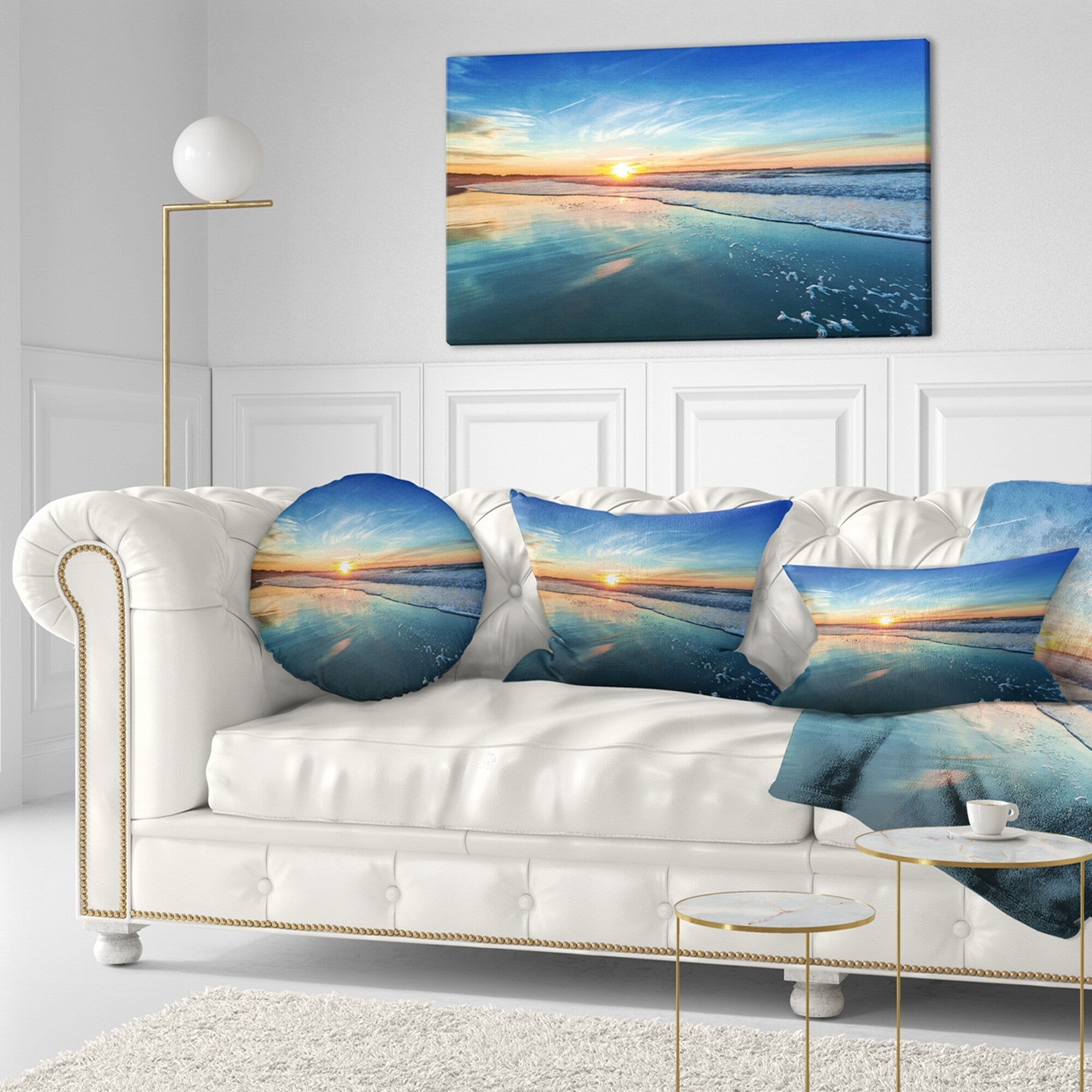 Blue Seashore with Distant Sunset - Seashore Canvas Wall Art