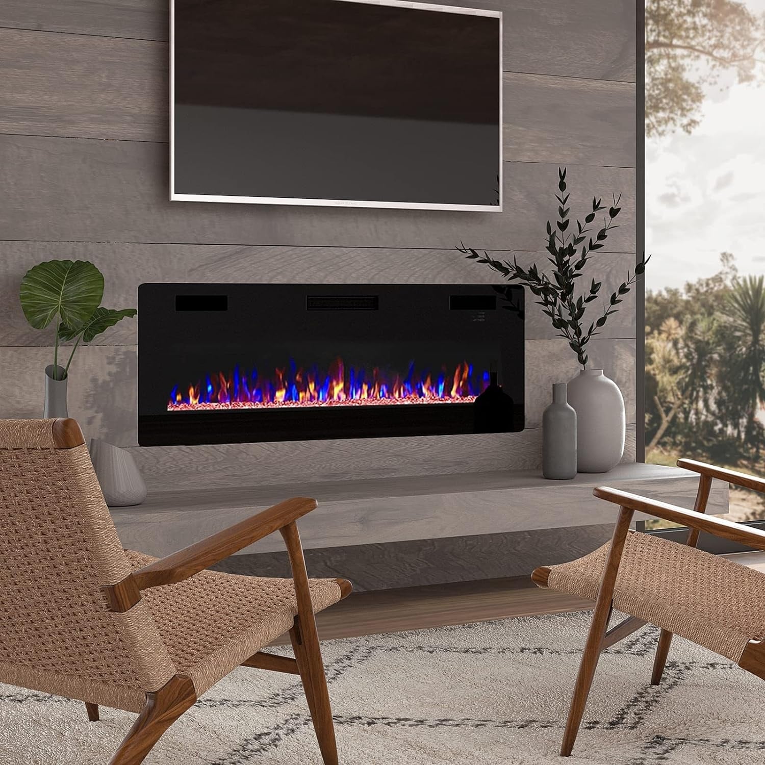 Bossin 30 to 72 inch Electric Fireplace Ultra-Thin and Silence Linear Recessed Wall Mounted Fireplace with Remote Control