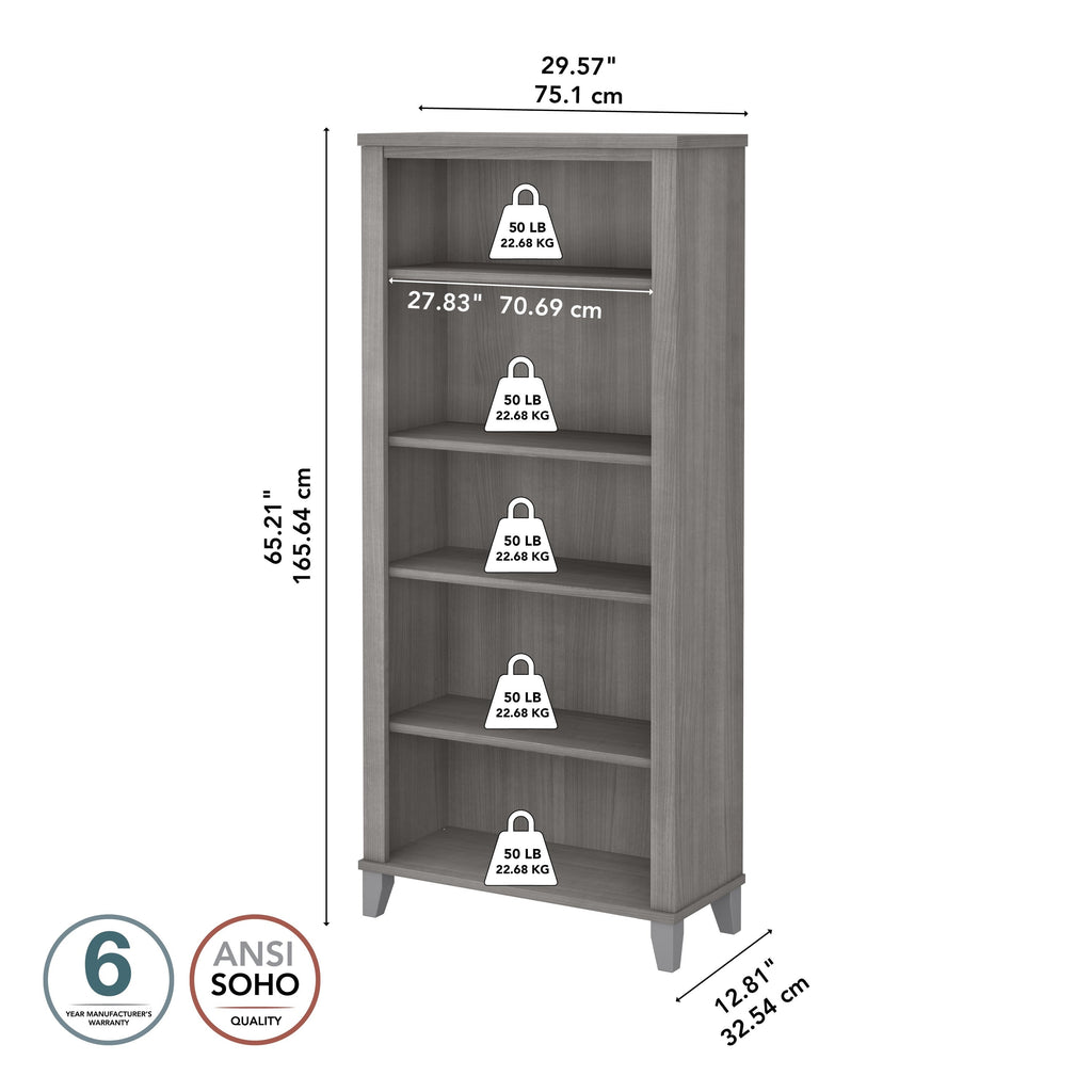 Bush Furniture Somerset Tall 5 Shelf Bookcase with Adjustable Shelves