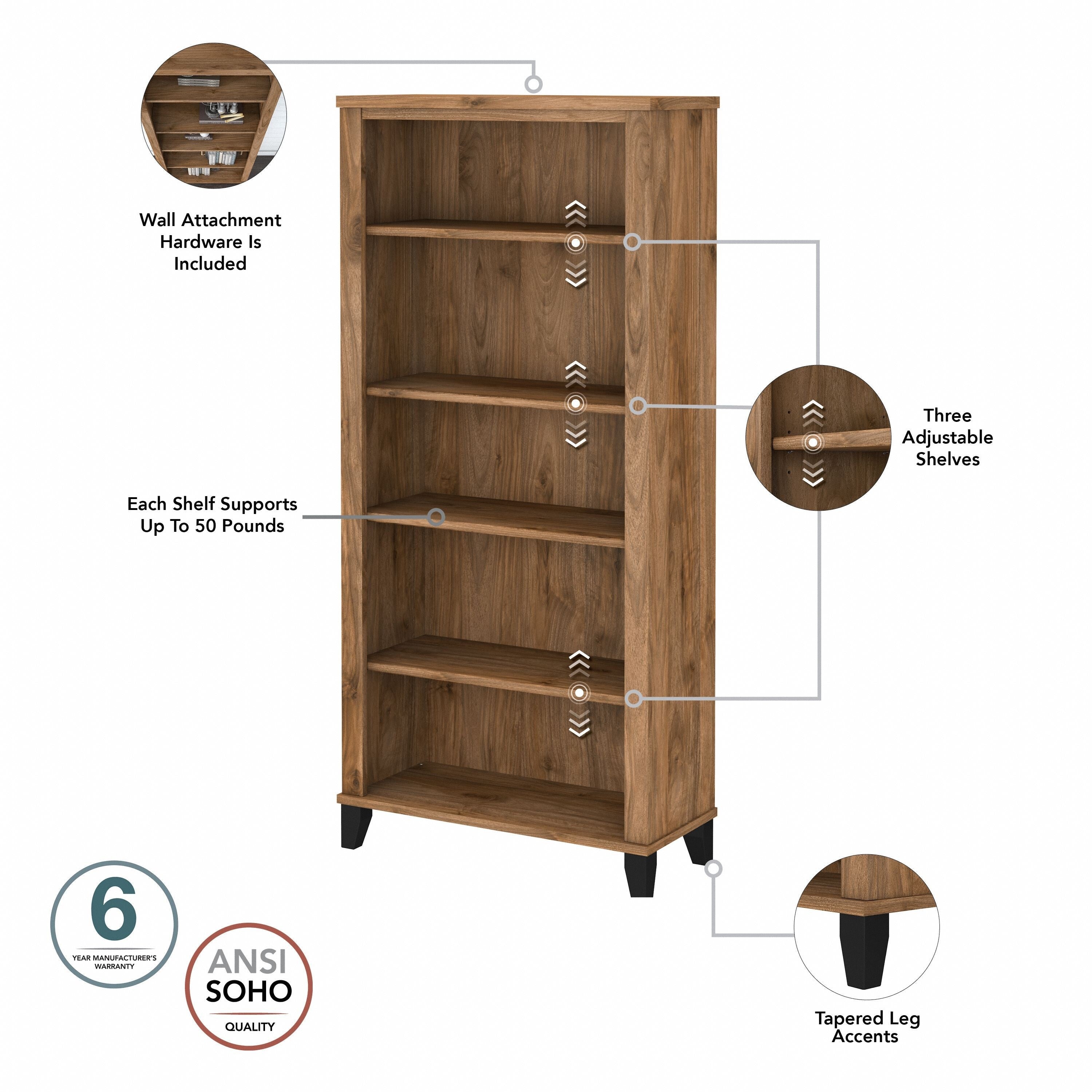 Bush Furniture Somerset Tall 5 Shelf Bookcase with Adjustable Shelves