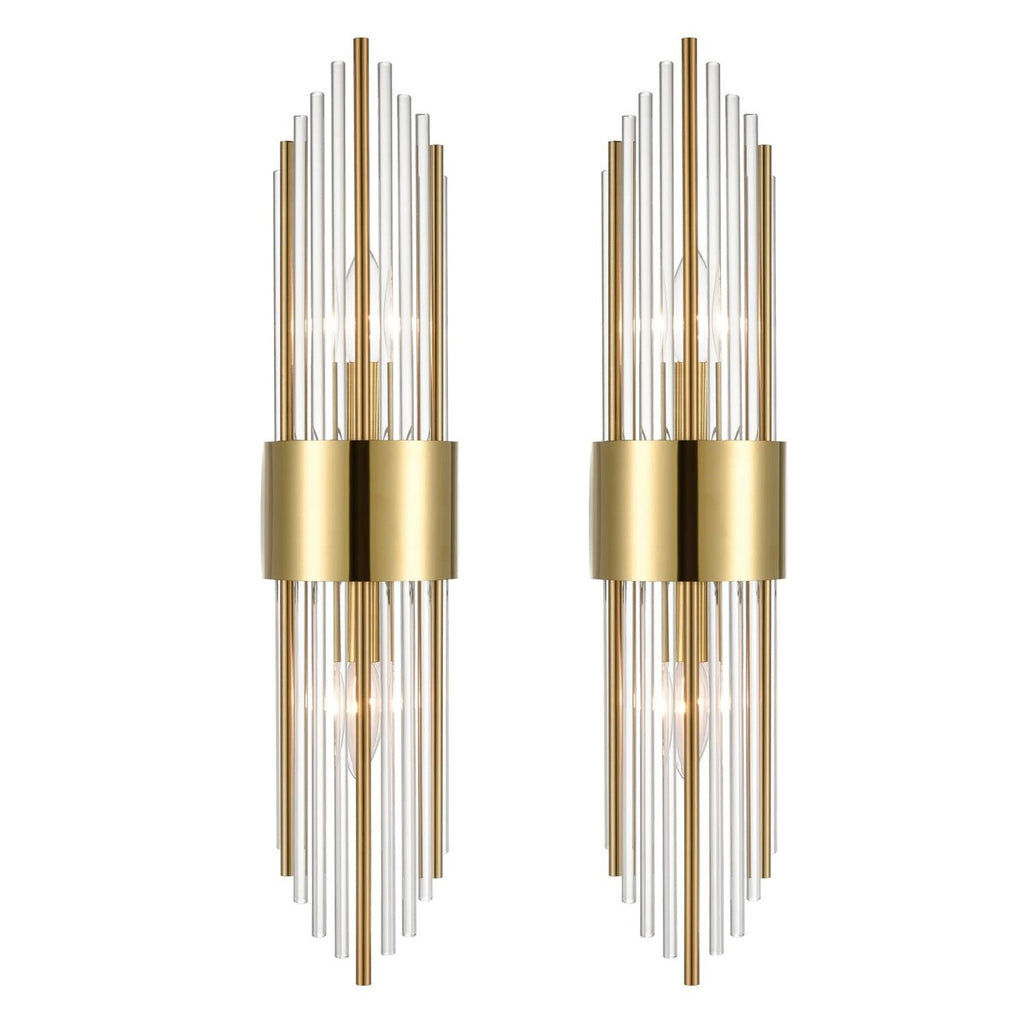 Cabrera Modern Metal Wall Sconce with Beautiful Crystal Clear Glass Rods for Bathroom Set of 2