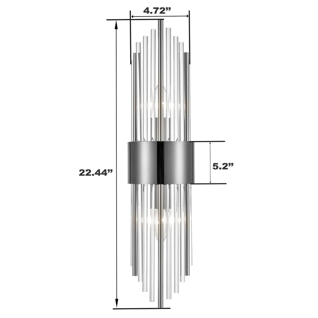 Cabrera Modern Metal Wall Sconce with Beautiful Crystal Clear Glass Rods for Bathroom Set of 2