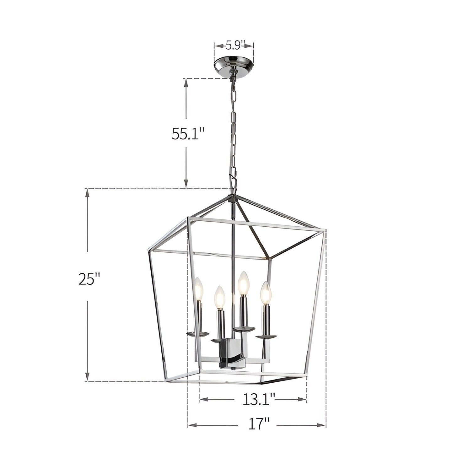 Candle Style Lantern Pendant Stairway or Kitchen Island Open Cage Chandelier - N/A