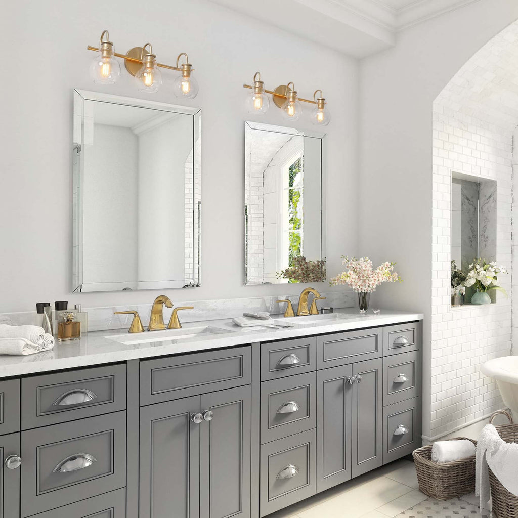 Modern Gold 3-Light Bathroom Vanity Light Orb Glass Wall Sconce