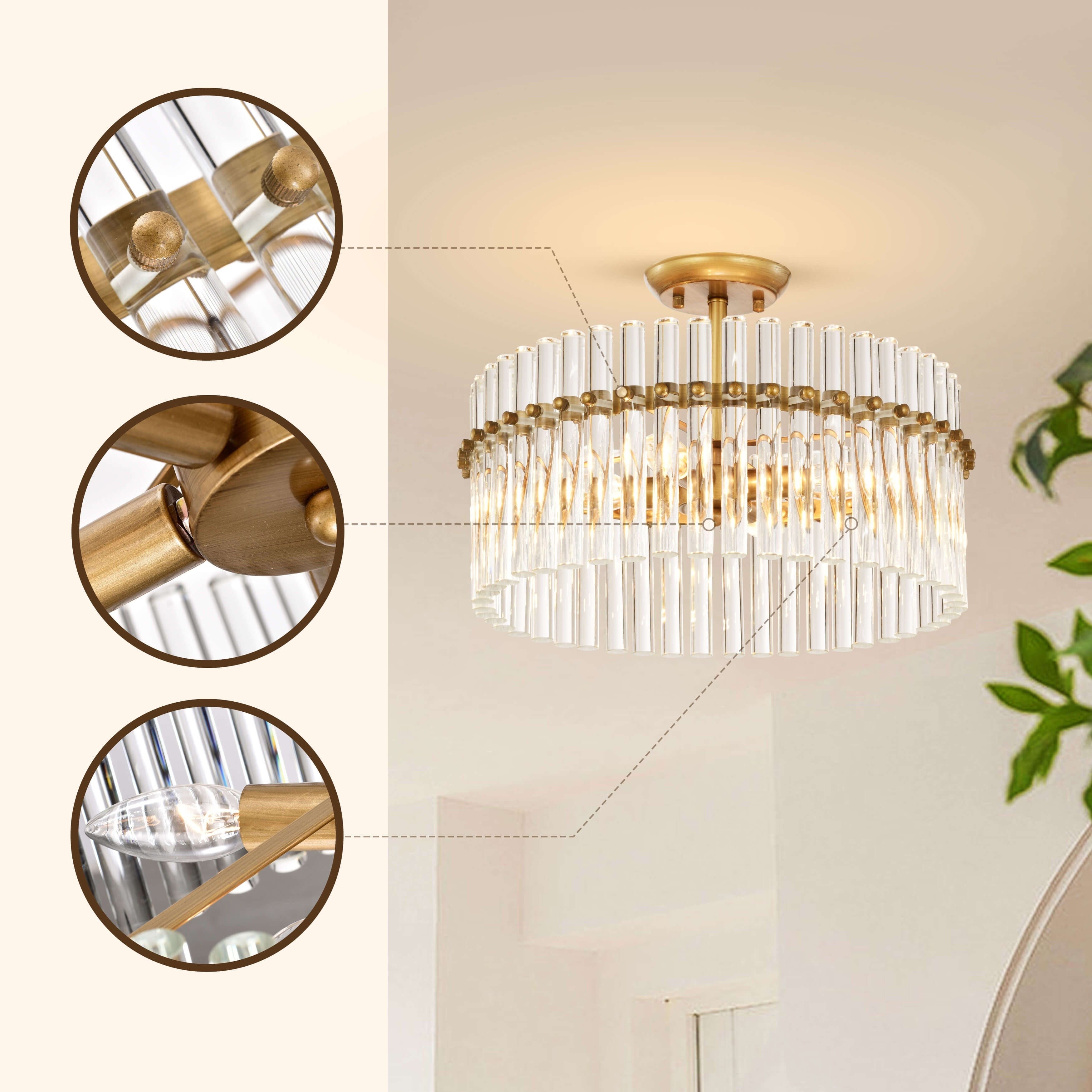 Casandra 4-light Brushed Brass Crystal Flush Mount