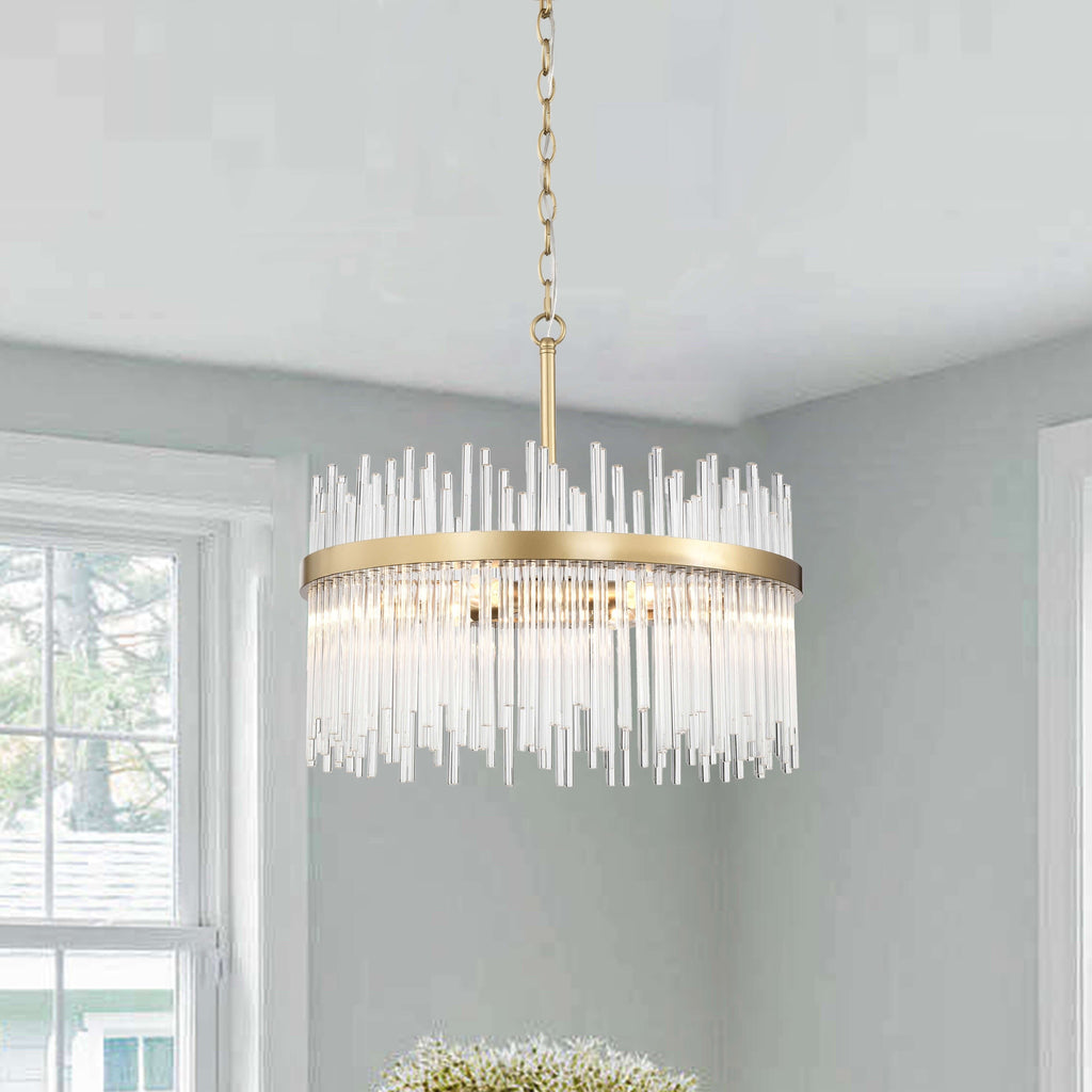 Casandra 5-light Shiny Bronze Chandelier with Clear Glass Bars - Shiny Bronze