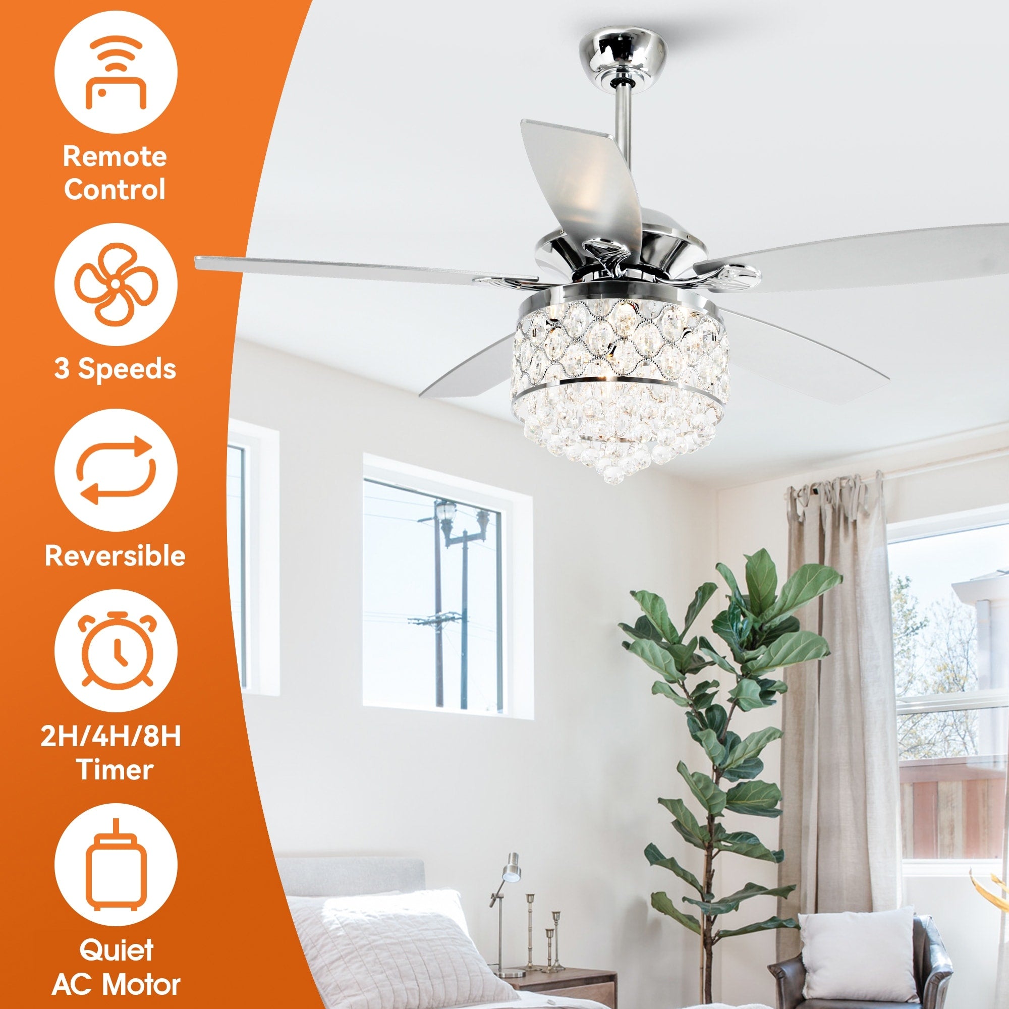 Chrome/ Crystal 4-light Chandelier/ Ceiling Fan with Remote