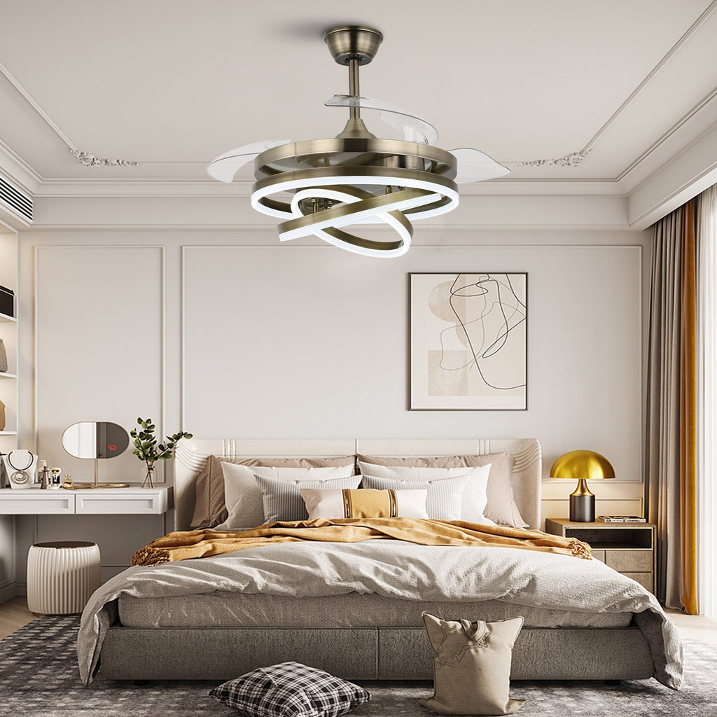 Cusp Barn 42 Retractable Ceiling Fan with Lights and Remote DIY Shape Fandelier Modern Silent DC Motor LED Ceiling Light