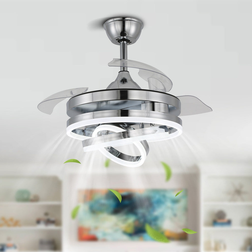 Cusp Barn 42 Retractable Ceiling Fan with Lights and Remote DIY Shape Fandelier Modern Silent DC Motor LED Ceiling Light