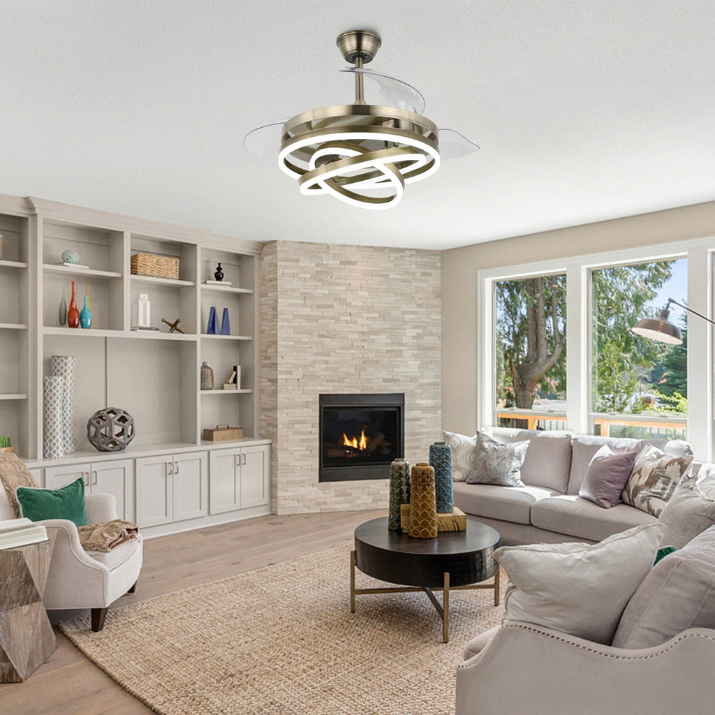 Cusp Barn 42 Retractable Ceiling Fan with Lights and Remote DIY Shape Fandelier Modern Silent DC Motor LED Ceiling Light