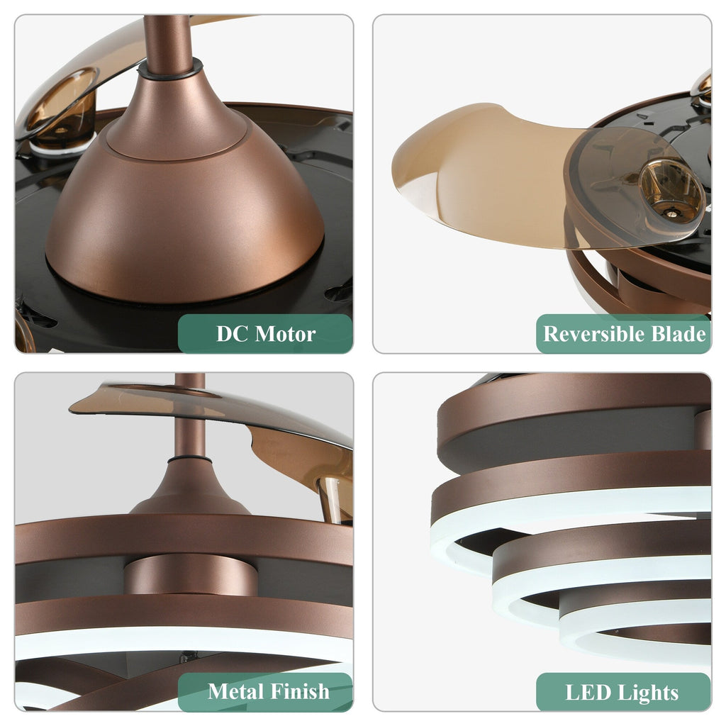 Cusp Barn 42 Retractable Ceiling Fan with Lights and Remote DIY Shape Fandelier Modern Silent DC Motor LED Ceiling Light