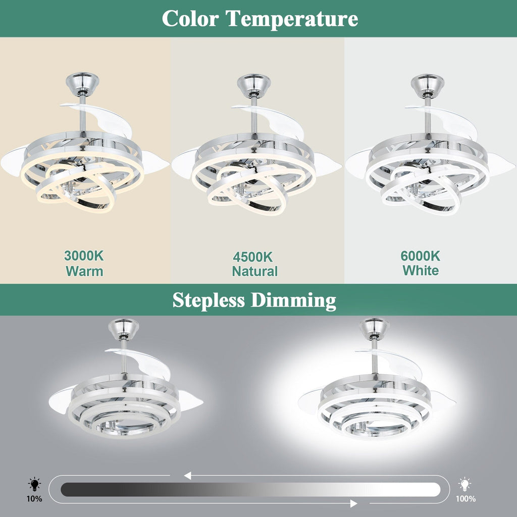 Cusp Barn 42 Retractable Ceiling Fan with Lights and Remote DIY Shape Fandelier Modern Silent DC Motor LED Ceiling Light