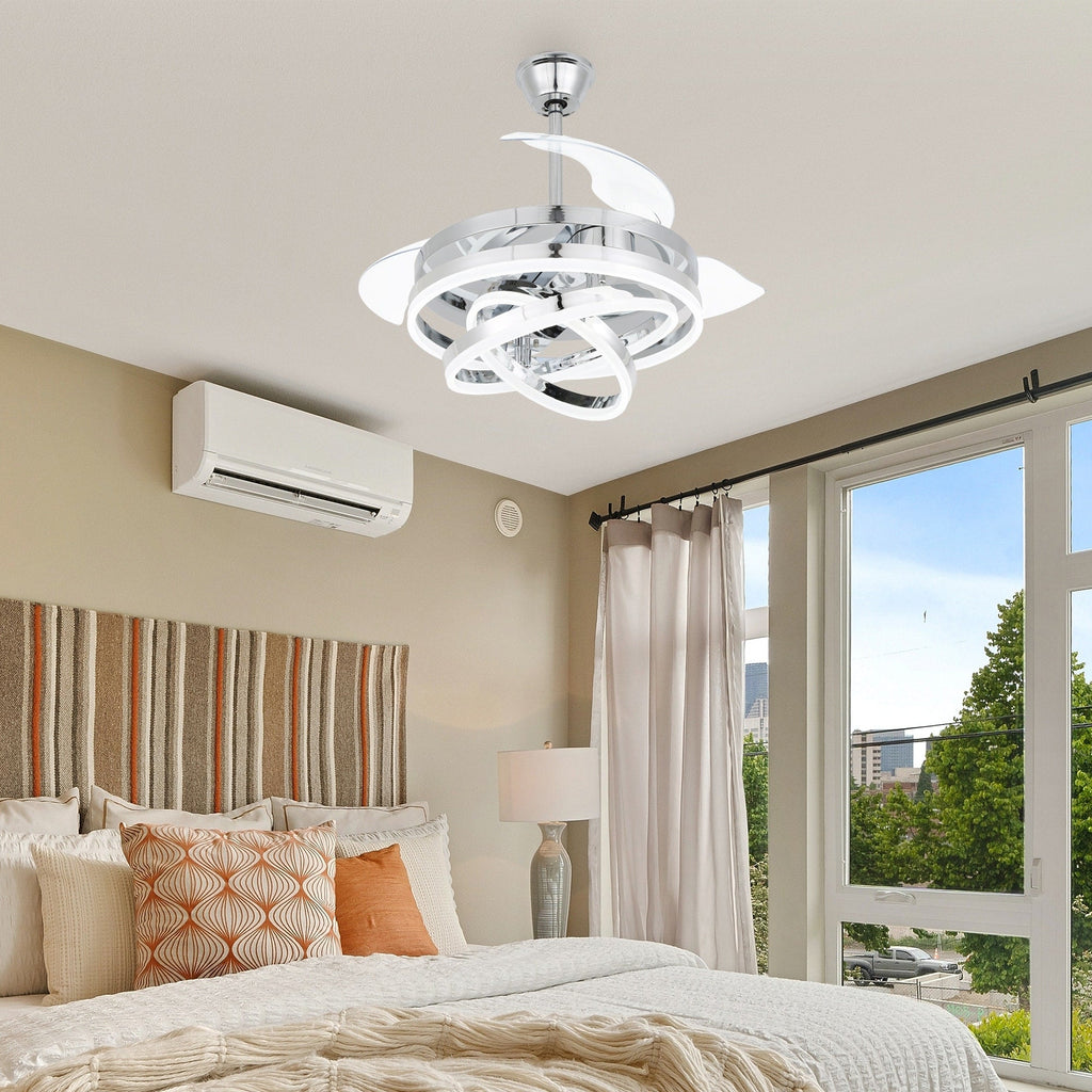 Cusp Barn 42 Retractable Ceiling Fan with Lights and Remote DIY Shape Fandelier Modern Silent DC Motor LED Ceiling Light
