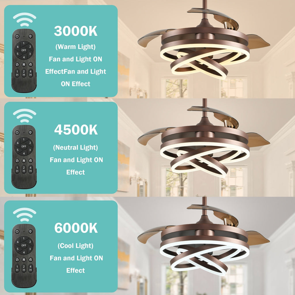 Cusp Barn 42 Retractable Ceiling Fan with Lights and Remote DIY Shape Fandelier Modern Silent DC Motor LED Ceiling Light