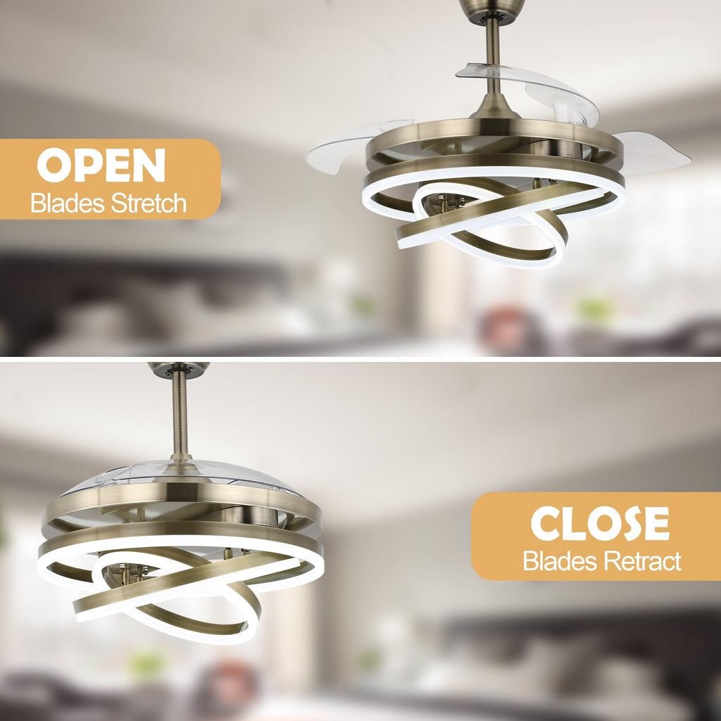 Cusp Barn 42 Retractable Ceiling Fan with Lights and Remote DIY Shape Fandelier Modern Silent DC Motor LED Ceiling Light