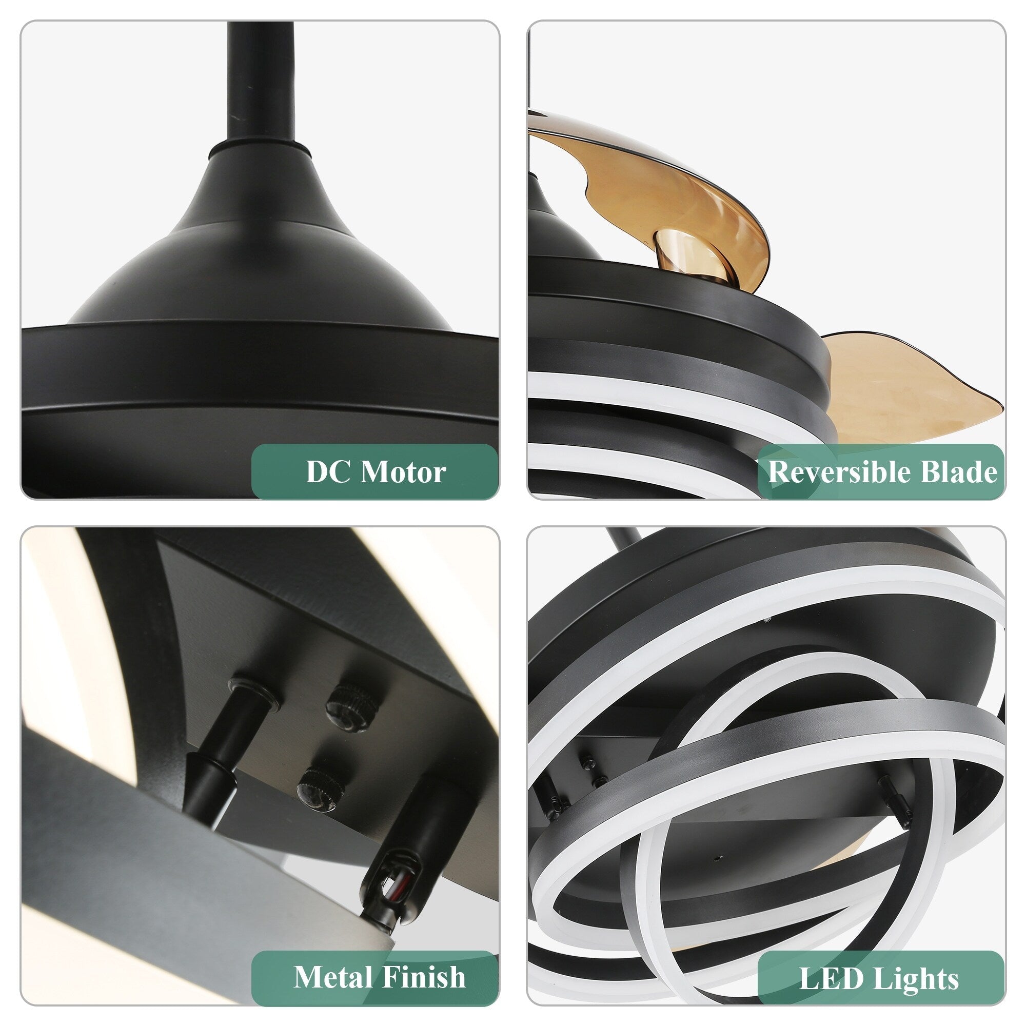 Cusp Barn 42 Retractable Ceiling Fan with Lights and Remote DIY Shape Fandelier Modern Silent DC Motor LED Ceiling Light